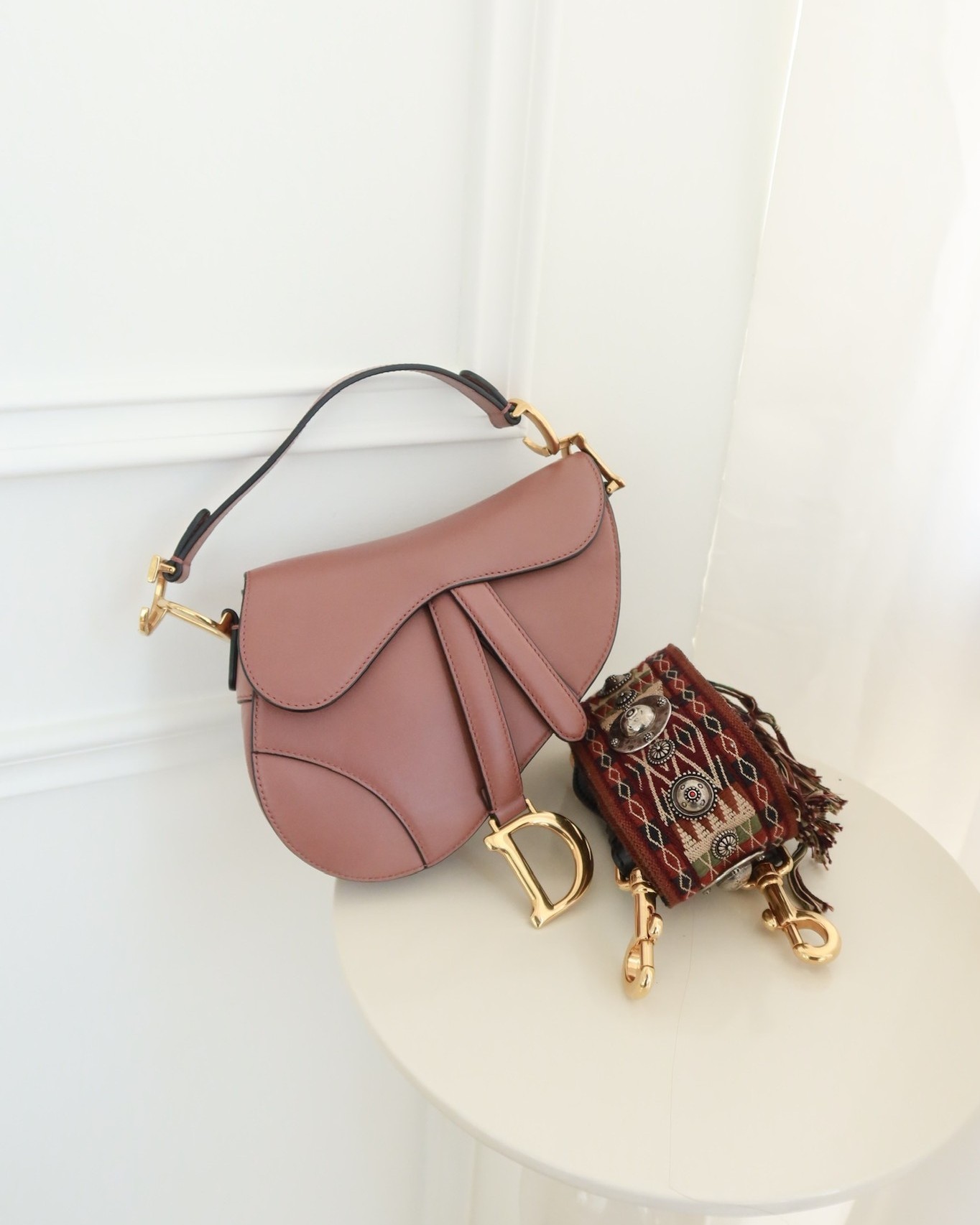 Dior Mini Saddle Bag Rose Taupe Grained Calfskin