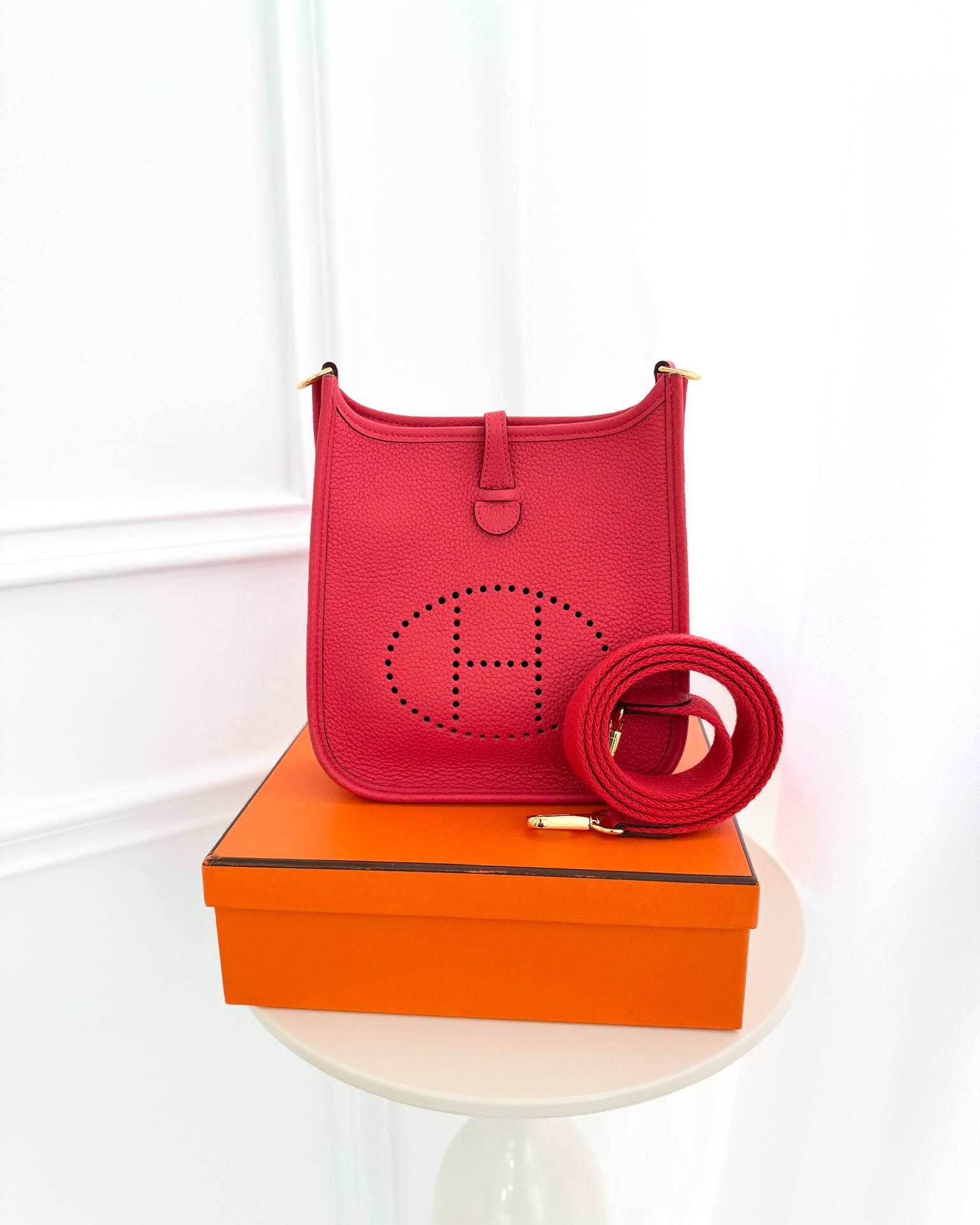 Hermès Mini Evelyne 16 Rose Texas 0E Clemence