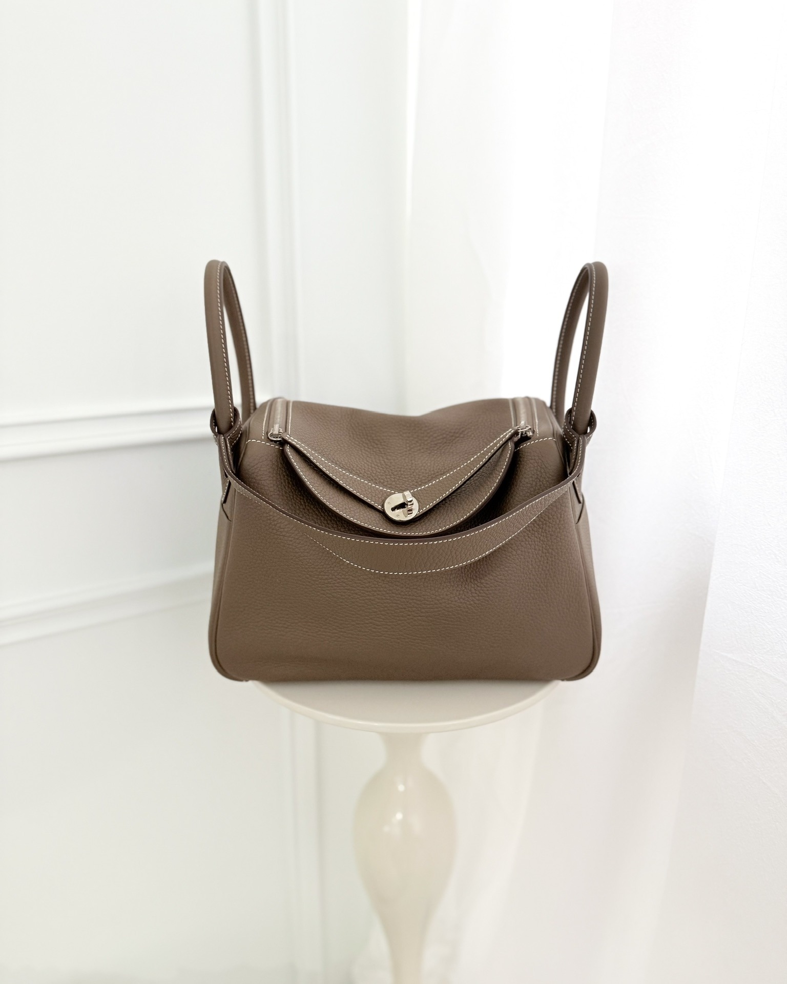 Hermès Lindy 30 Etoupe 18 Clemence Palladium Hardware