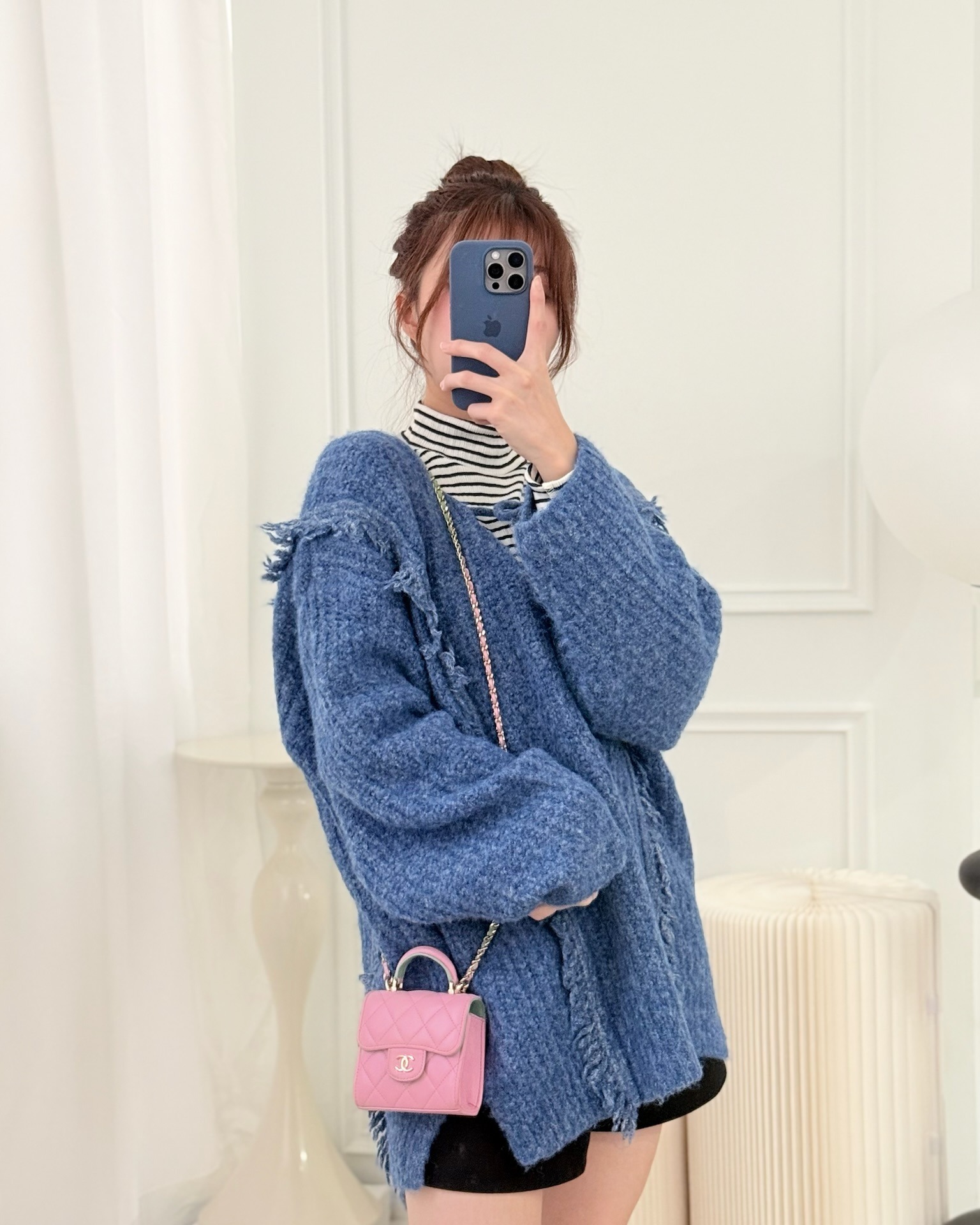 Chanel Mini Handle Clutch With Chain Pink/ Mint Lambskin 23P