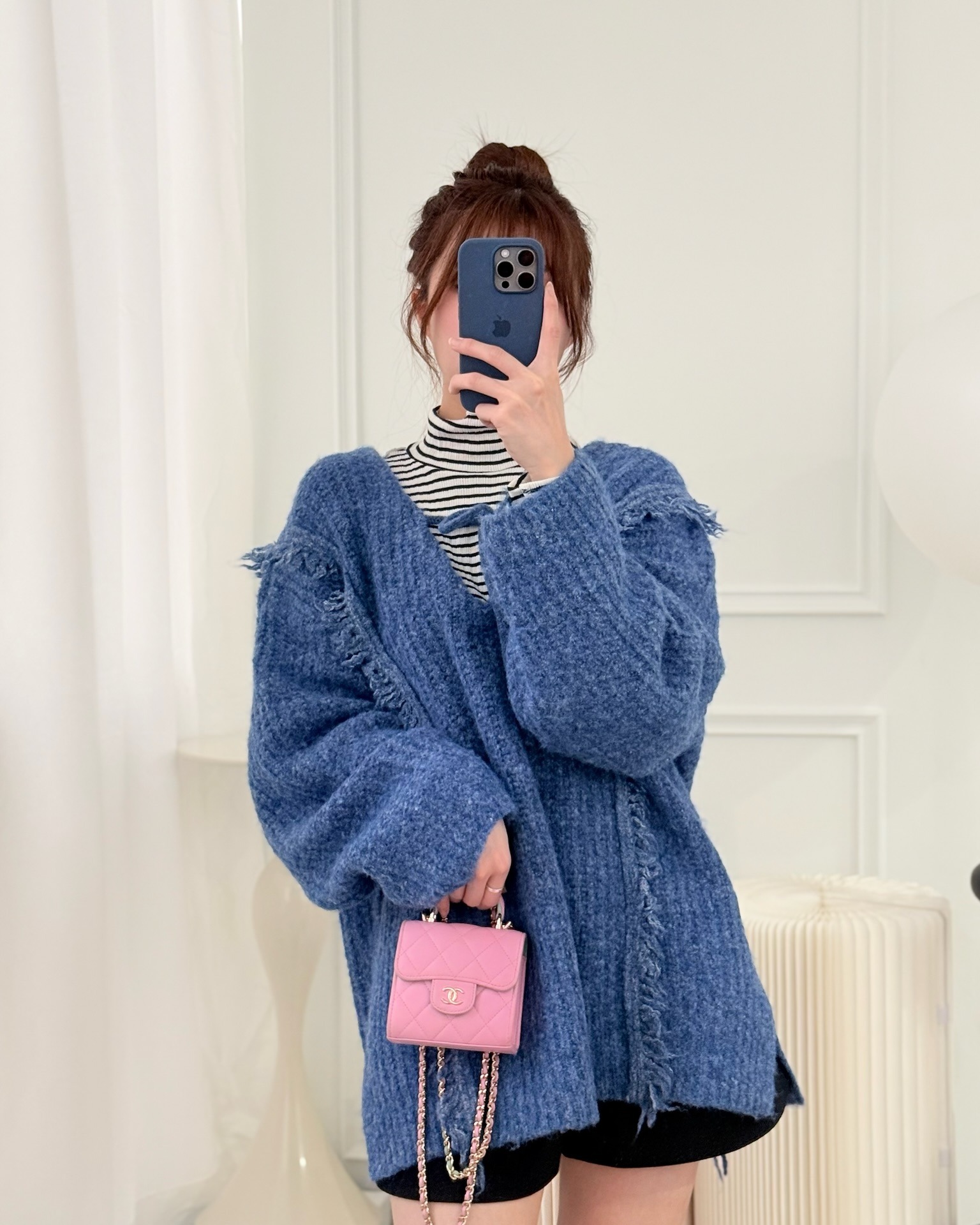 Chanel Mini Handle Clutch With Chain Pink/ Mint Lambskin 23P