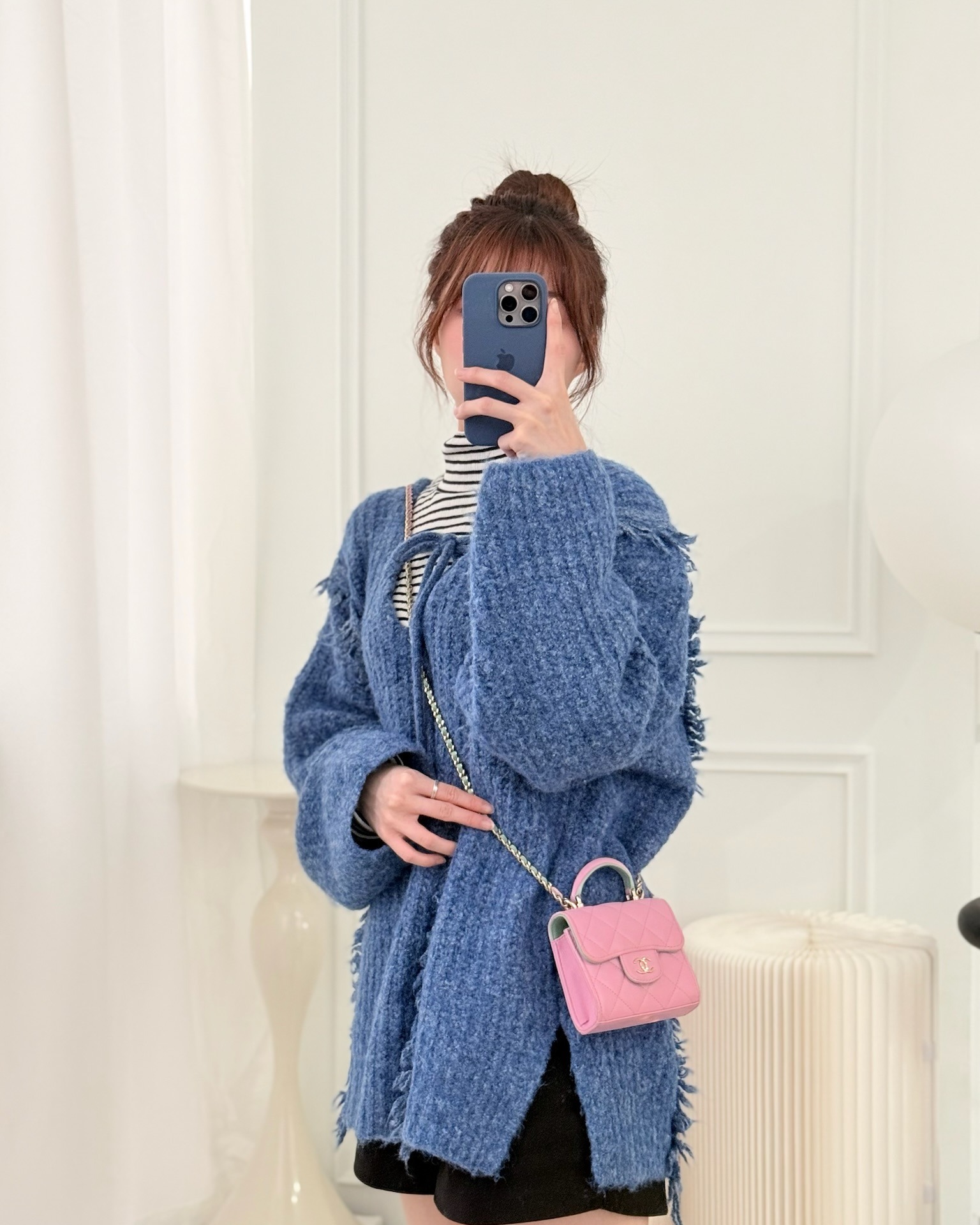 Chanel Mini Handle Clutch With Chain Pink/ Mint Lambskin 23P