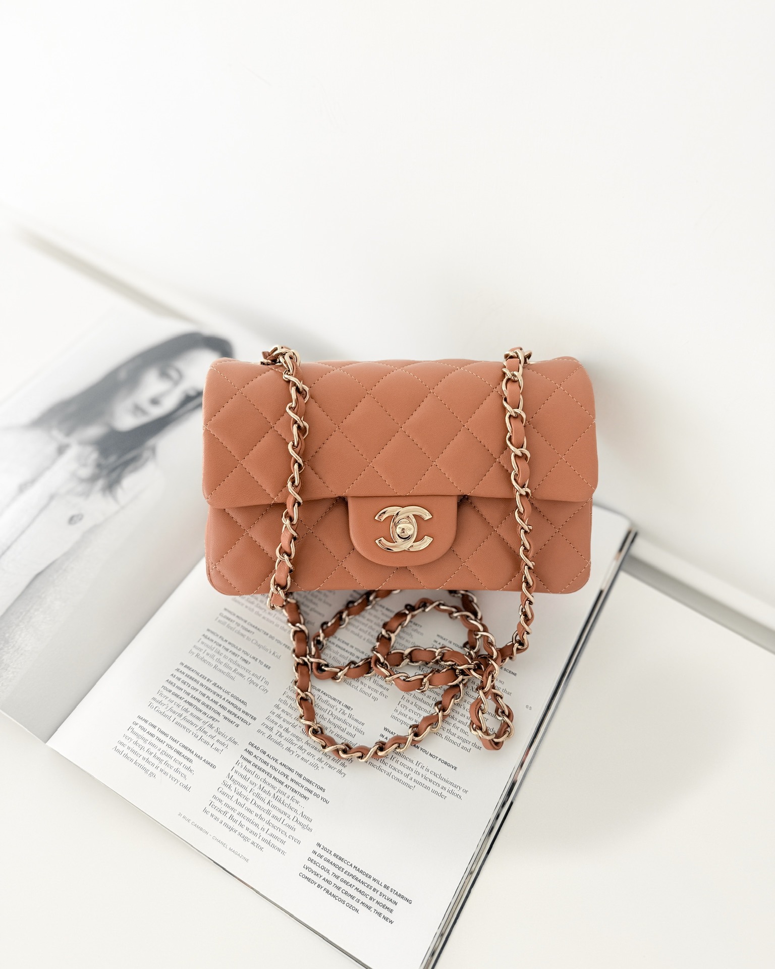 Chanel Mini Rectangular Flap Quilted Caramel Beige Lambskin