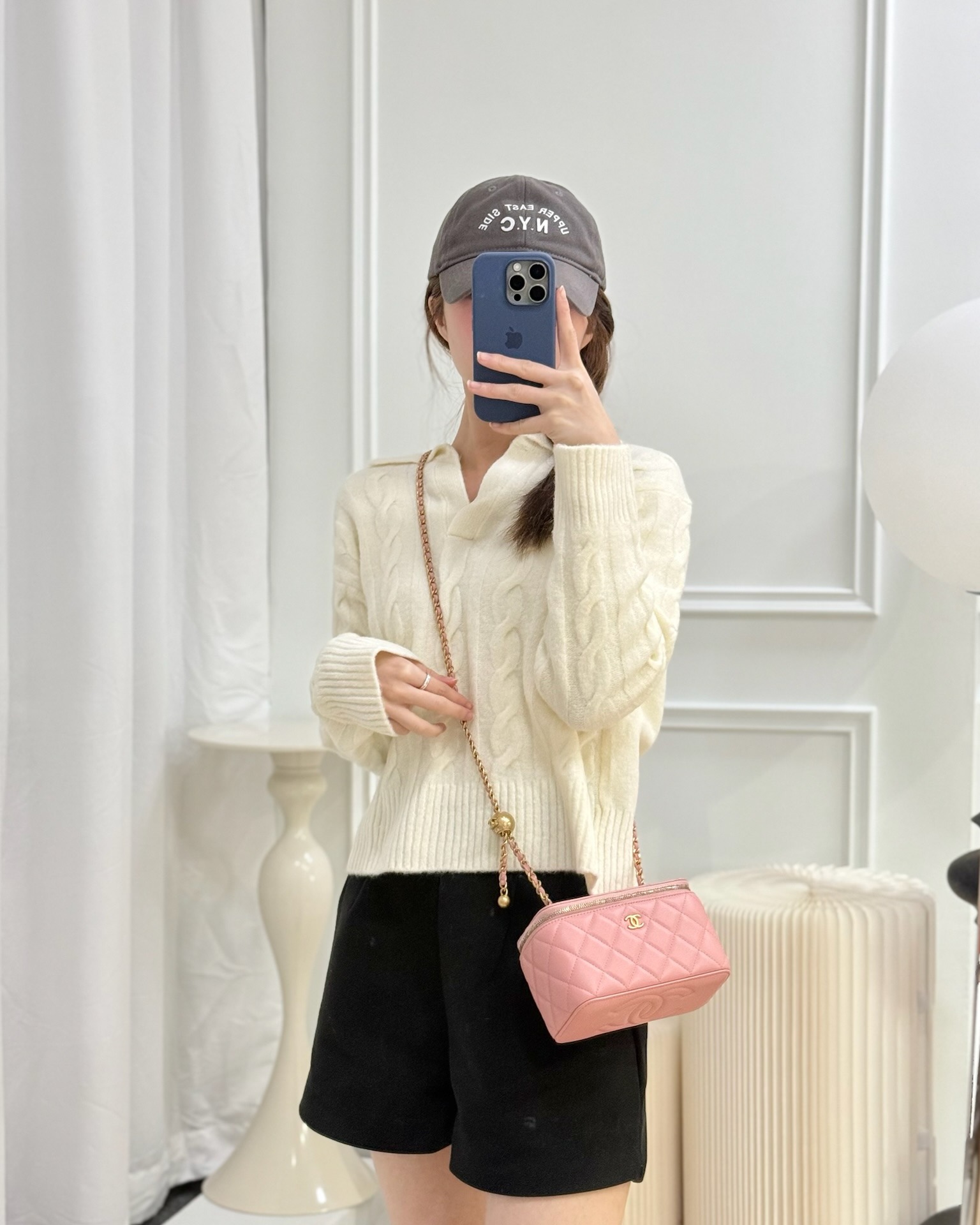 Chanel Pearl Crush Vanity With Chain Pink Lambskin Aged