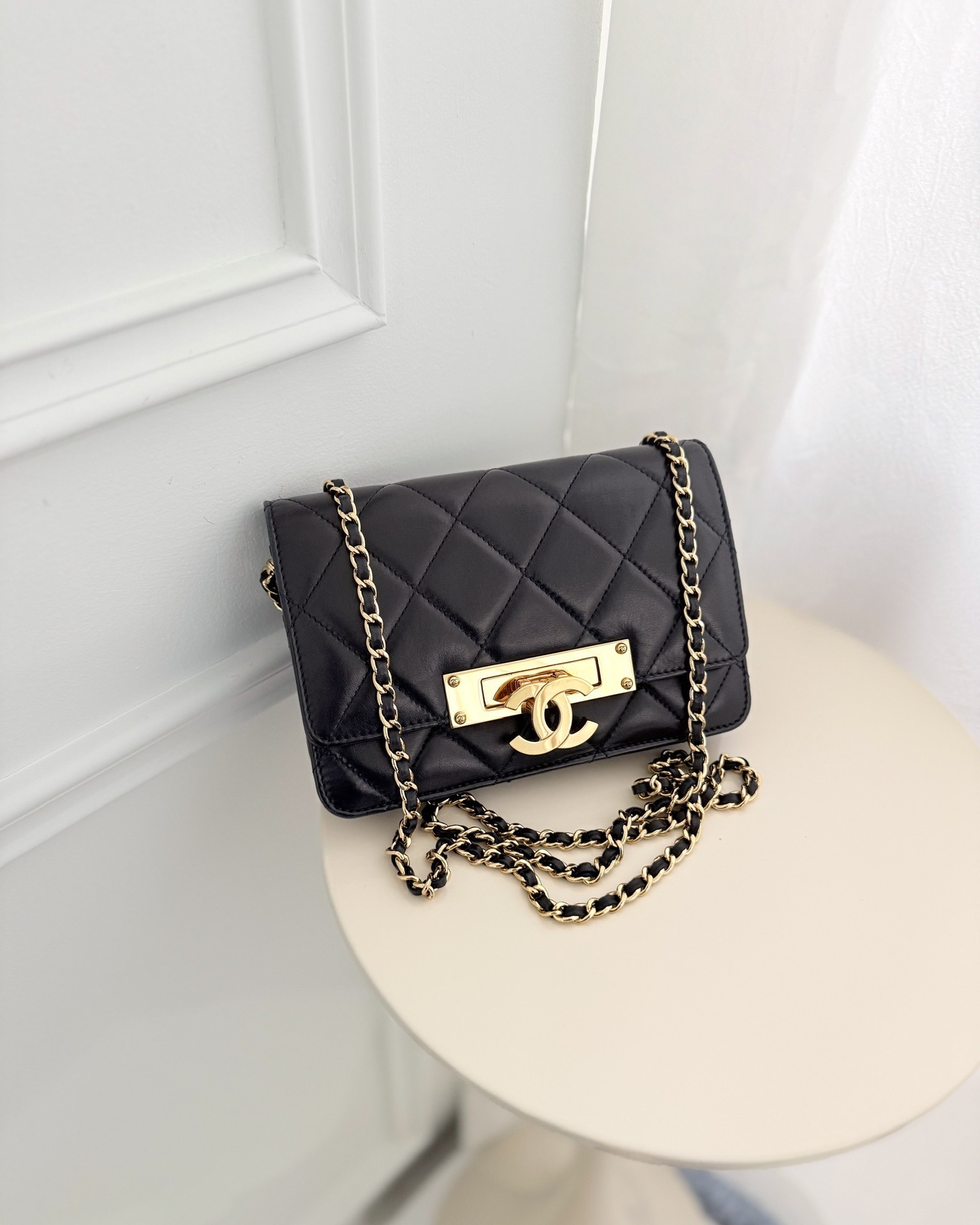 Chanel Golden Class Wallet on Chain WOC Navy Lambskin