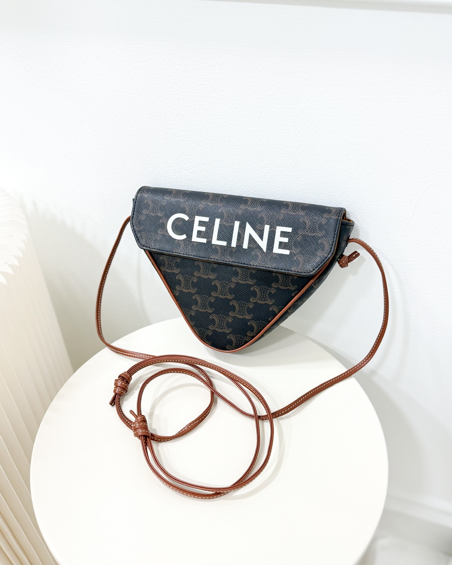 Celine Triangle Crossbody Bag Triomphe Canvas Tan