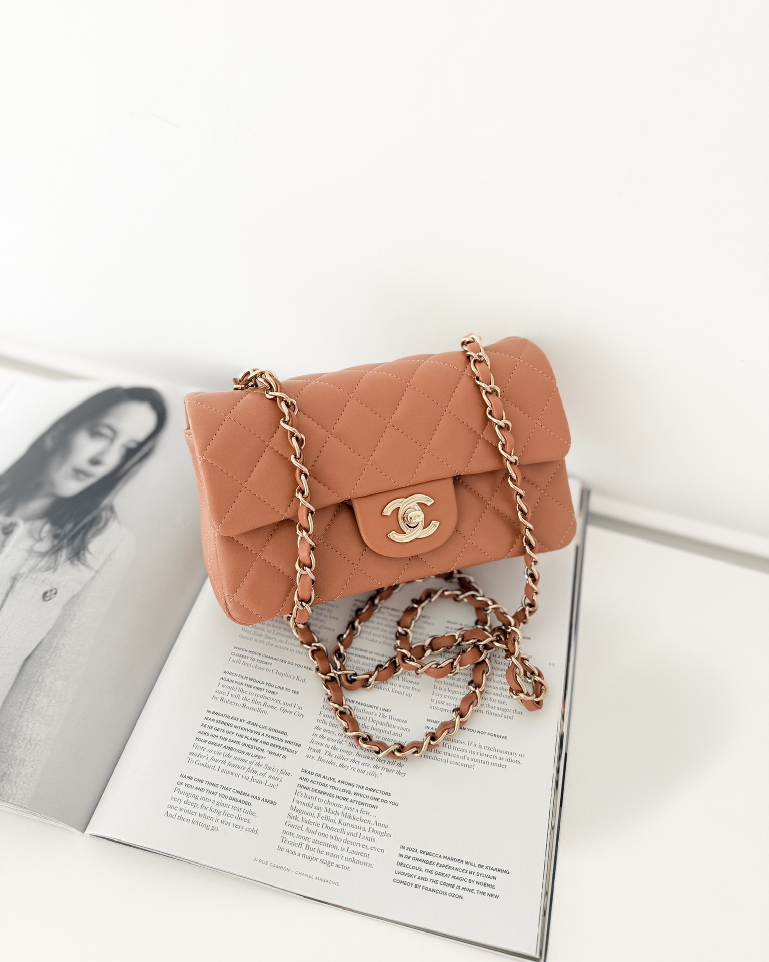 Chanel Mini Rectangular Flap Quilted Caramel Beige Lambskin