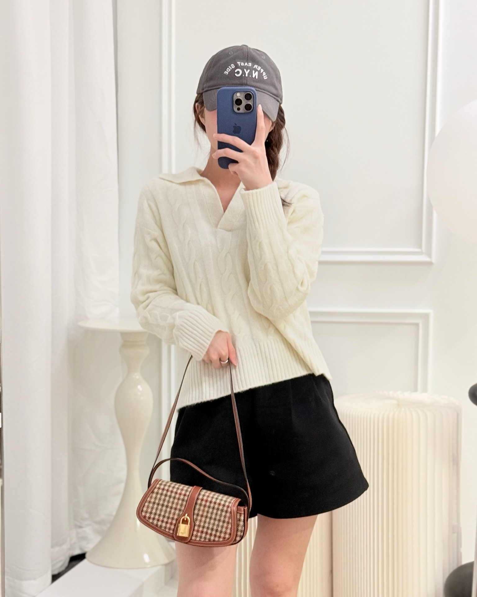 Celine Clutch on Strap in Tartan Textile and Natural Calfskin