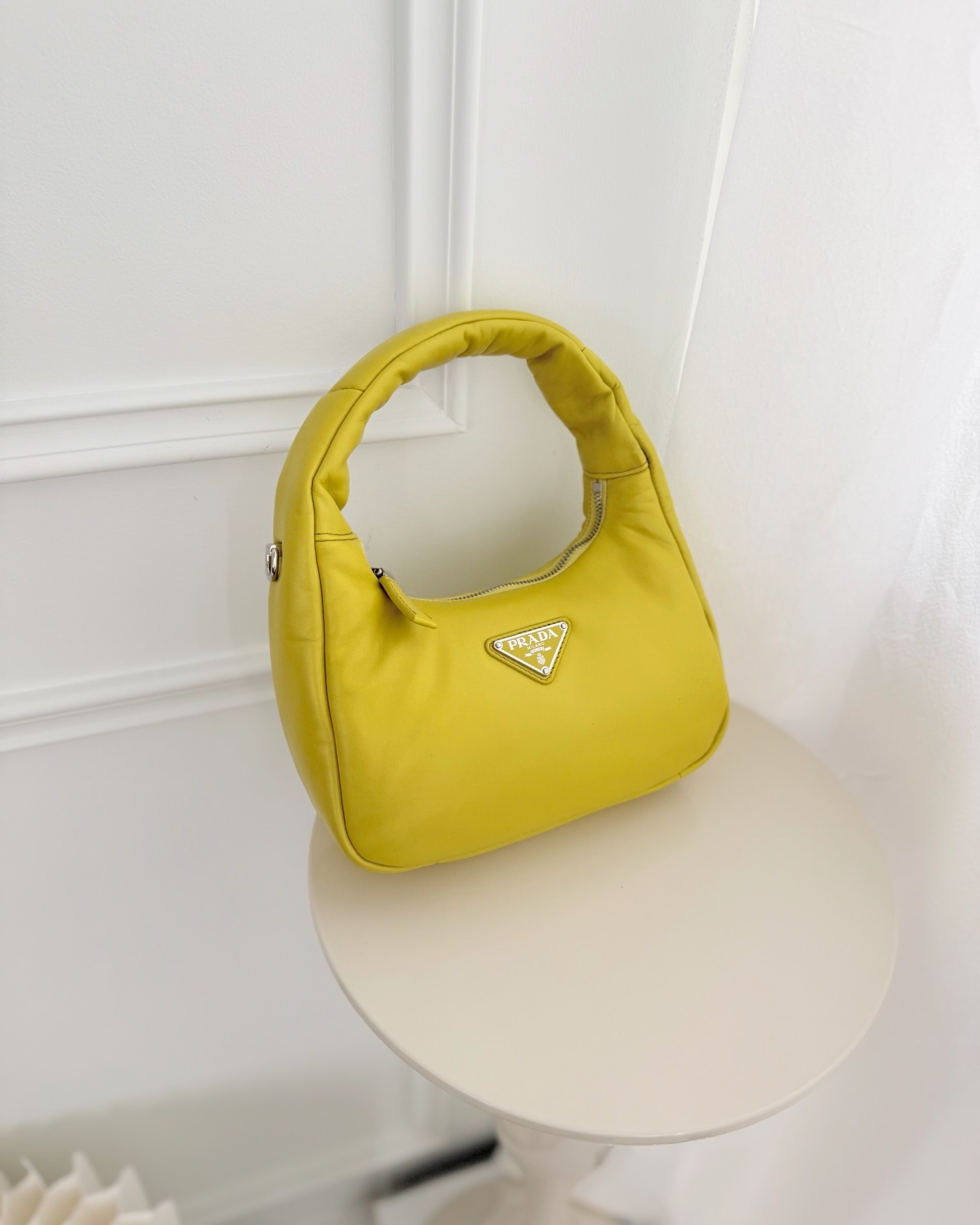 Prada Nappa Soft Padded Hobo Mustard