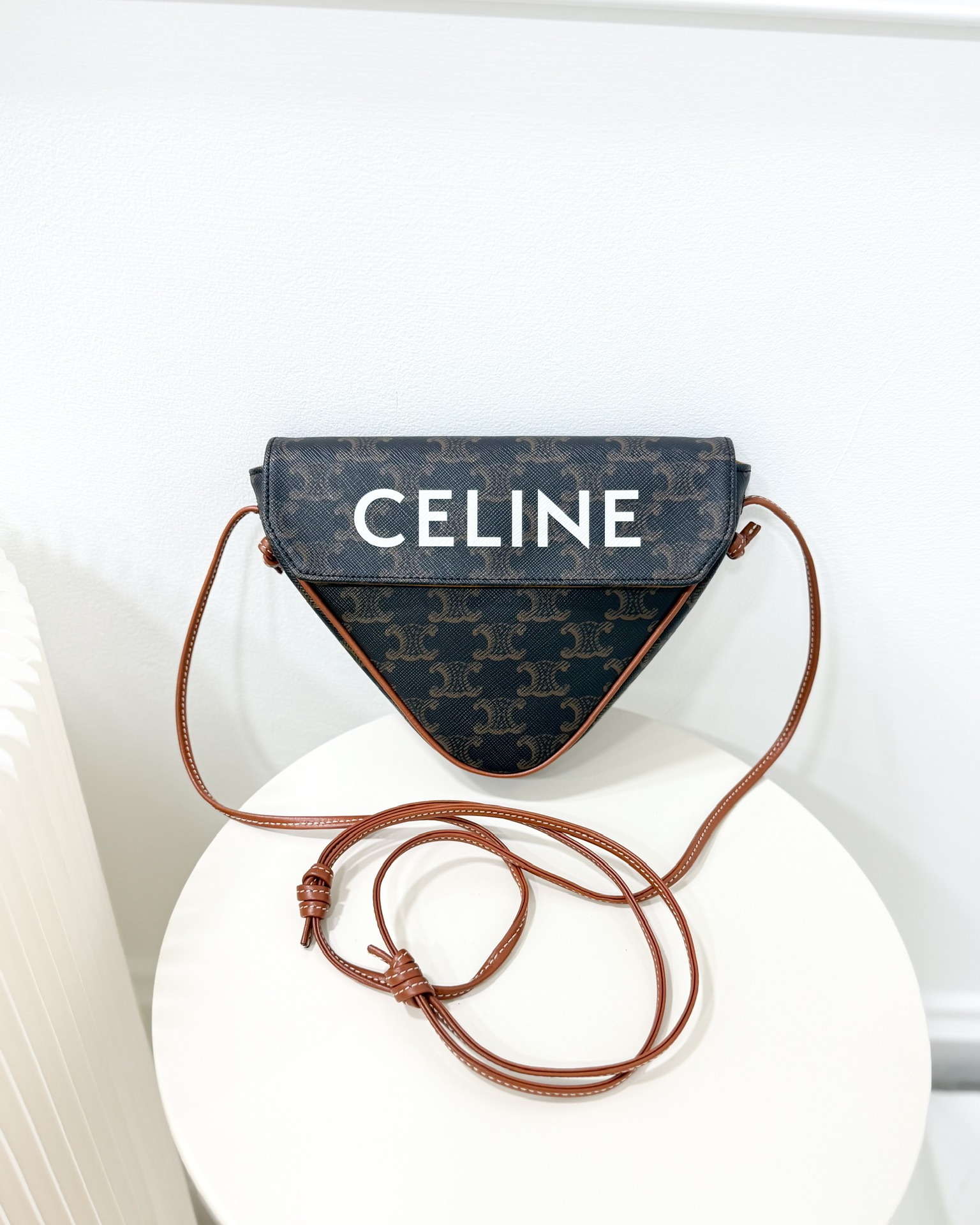Celine Triangle Crossbody Bag Triomphe Canvas Tan