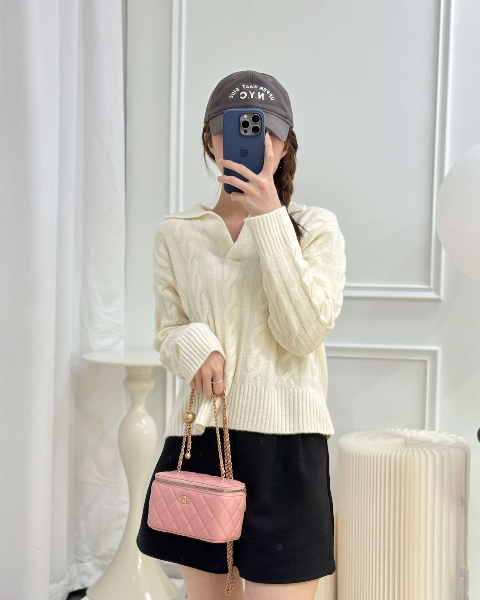 Chanel Pearl Crush Vanity With Chain Pink Lambskin Aged