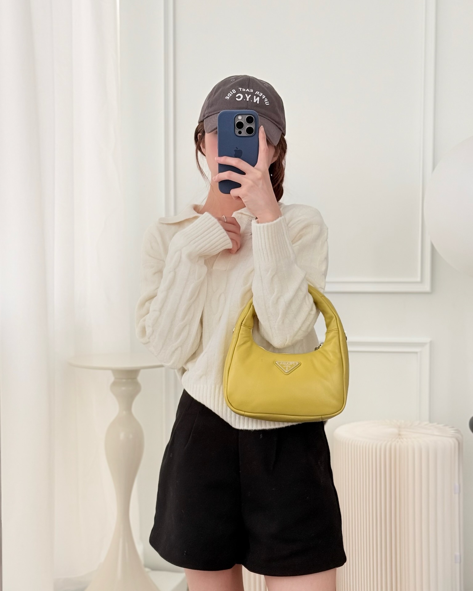 Prada Nappa Soft Padded Hobo Mustard