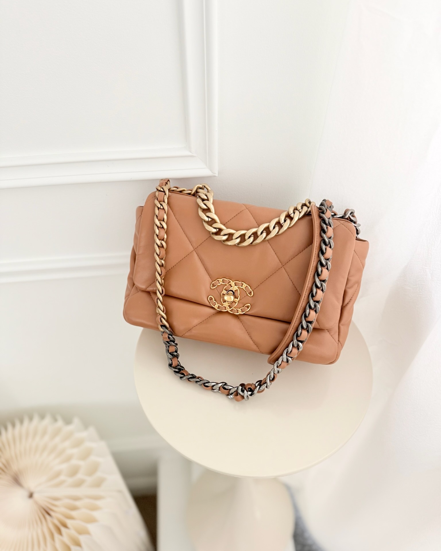 Chanel 19 Small Caramel Dark Beige Brown