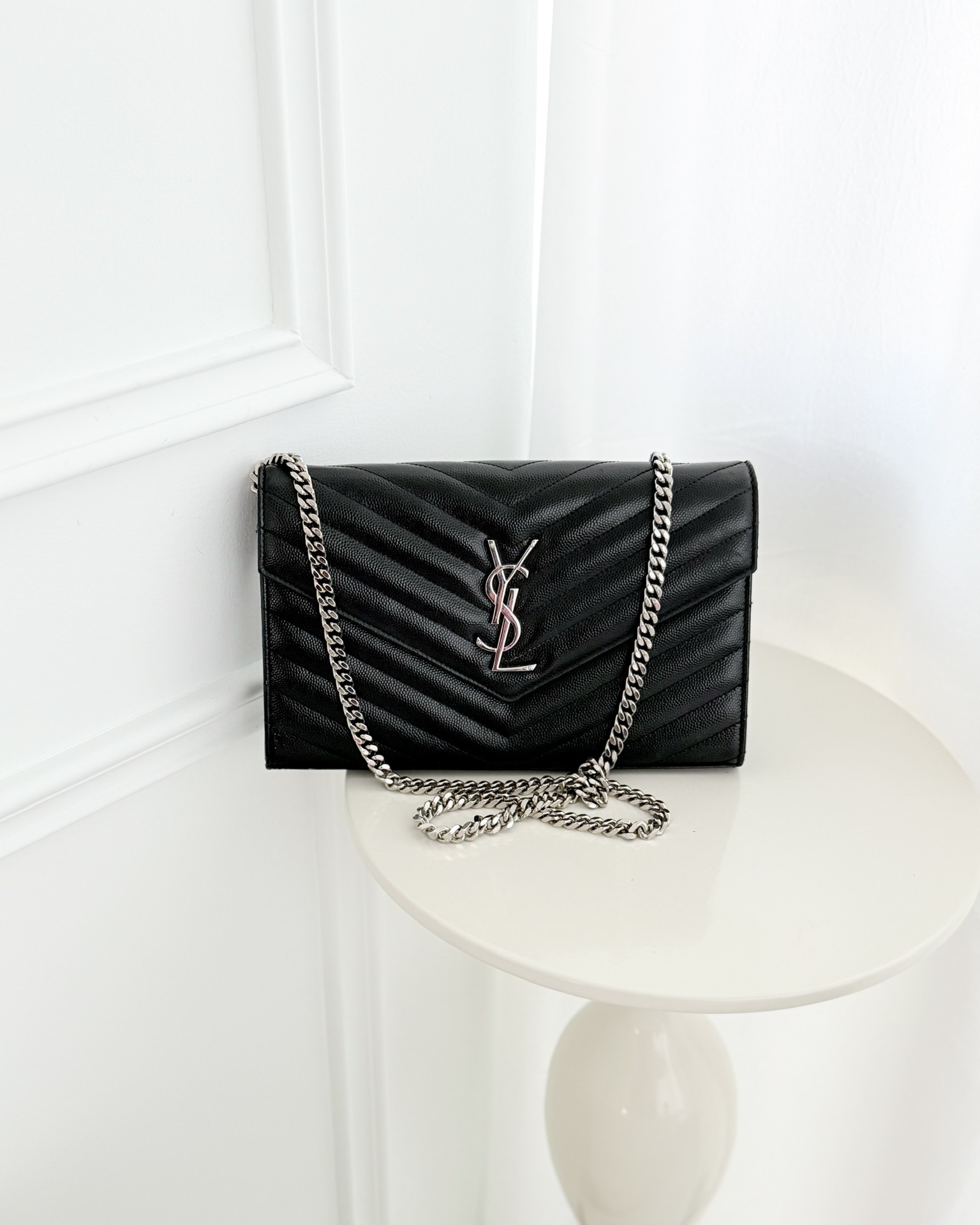 Saint Laurent Wallet on Chain WOC Black Grained Leather