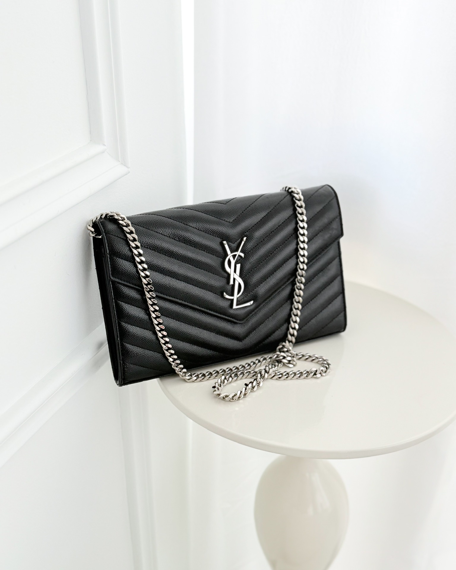 Saint Laurent Wallet on Chain WOC Black Grained Leather