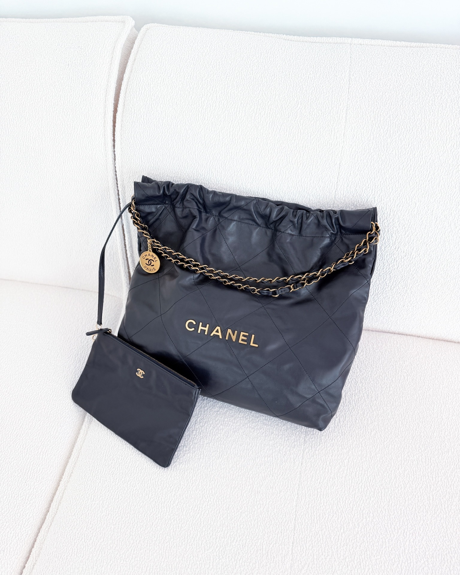 Chanel 22 Medium Navy Shiny Calfskin Aged
