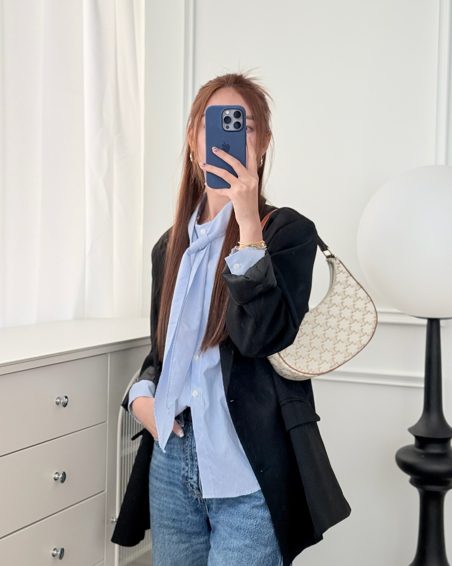 Celine Ava Bag In Triomphe Canvas Calfskin White