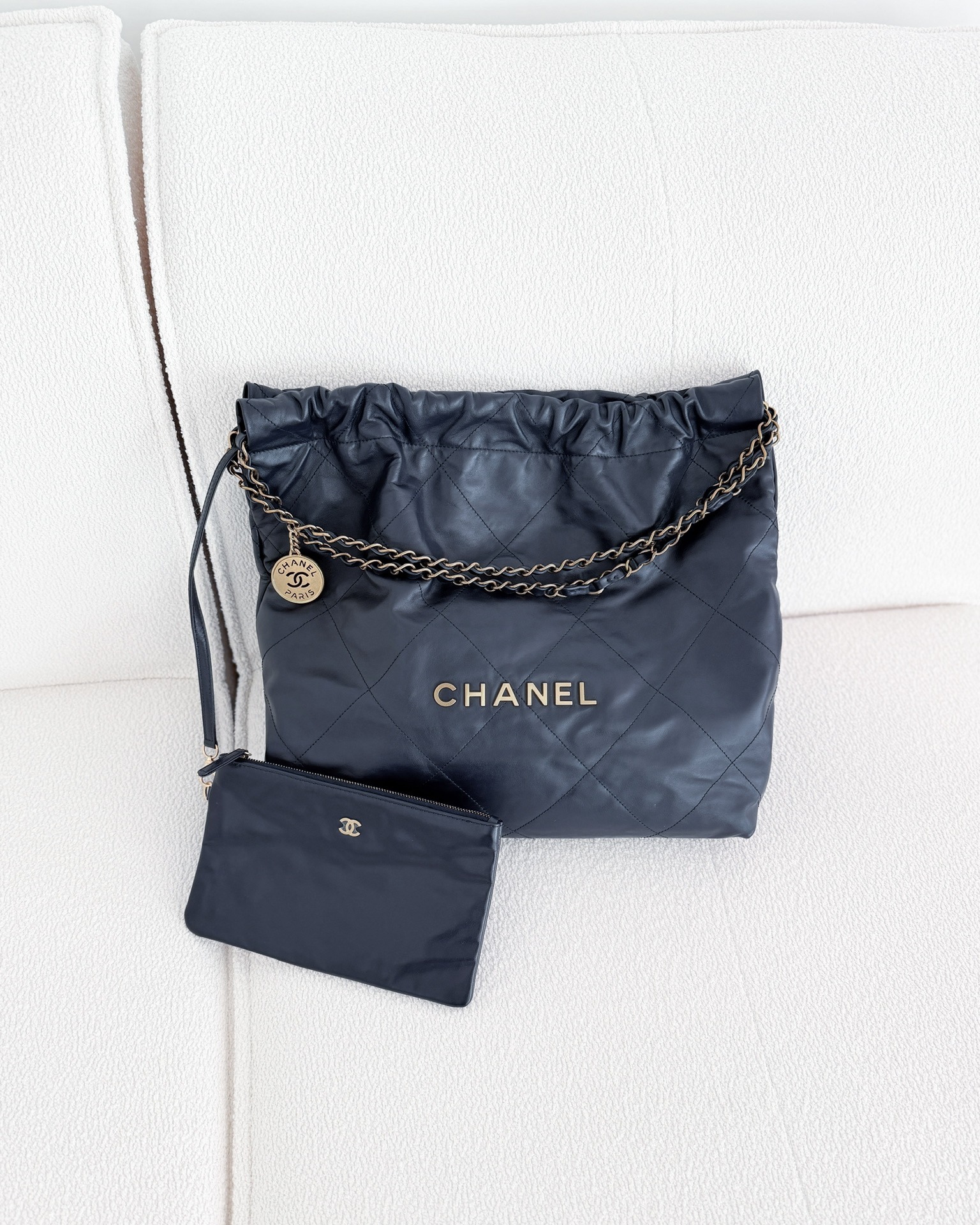 Chanel 22 Medium Navy Shiny Calfskin Aged