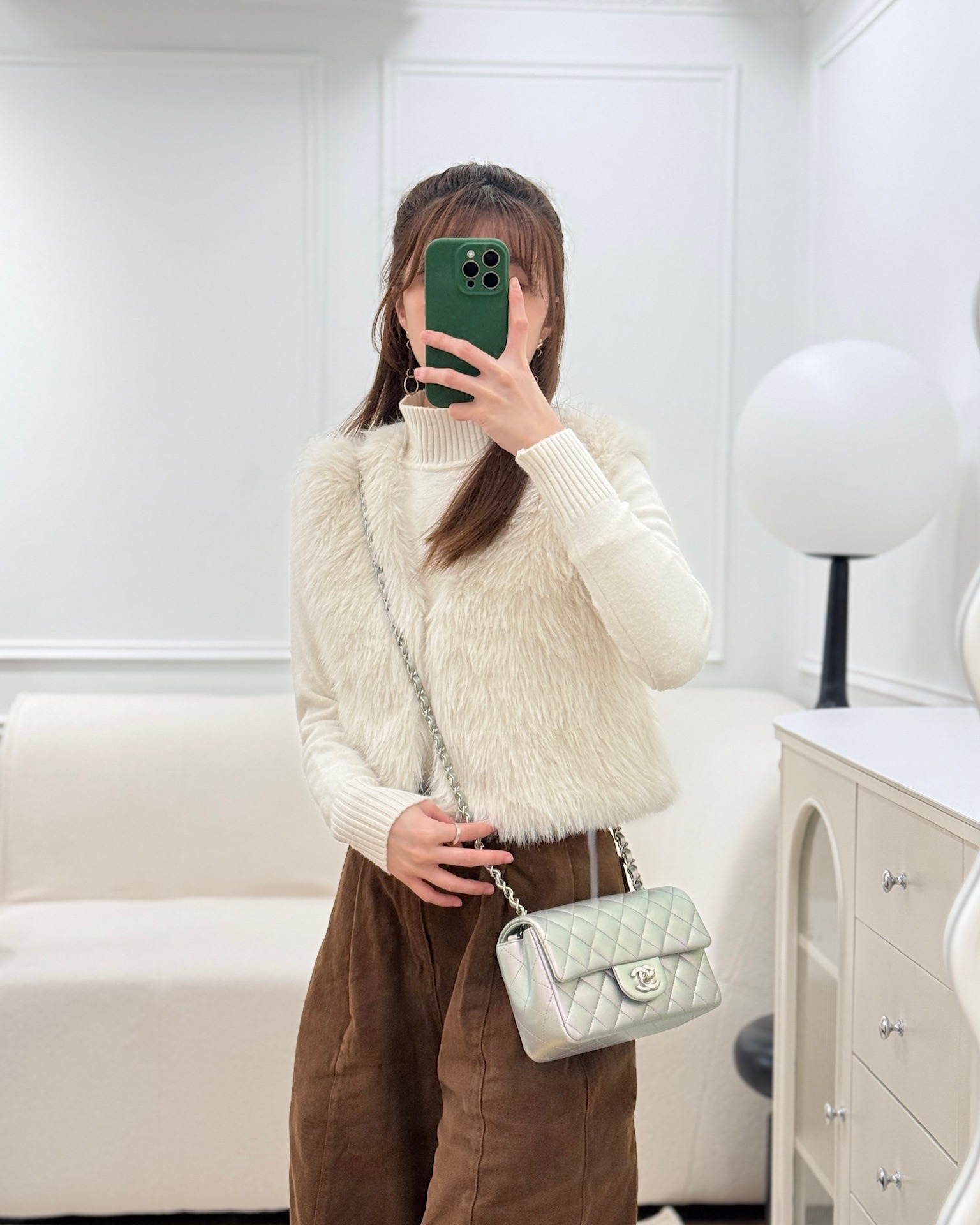 Chanel Quilted Mini Rectangular Iridescent White Lilac Calfskin