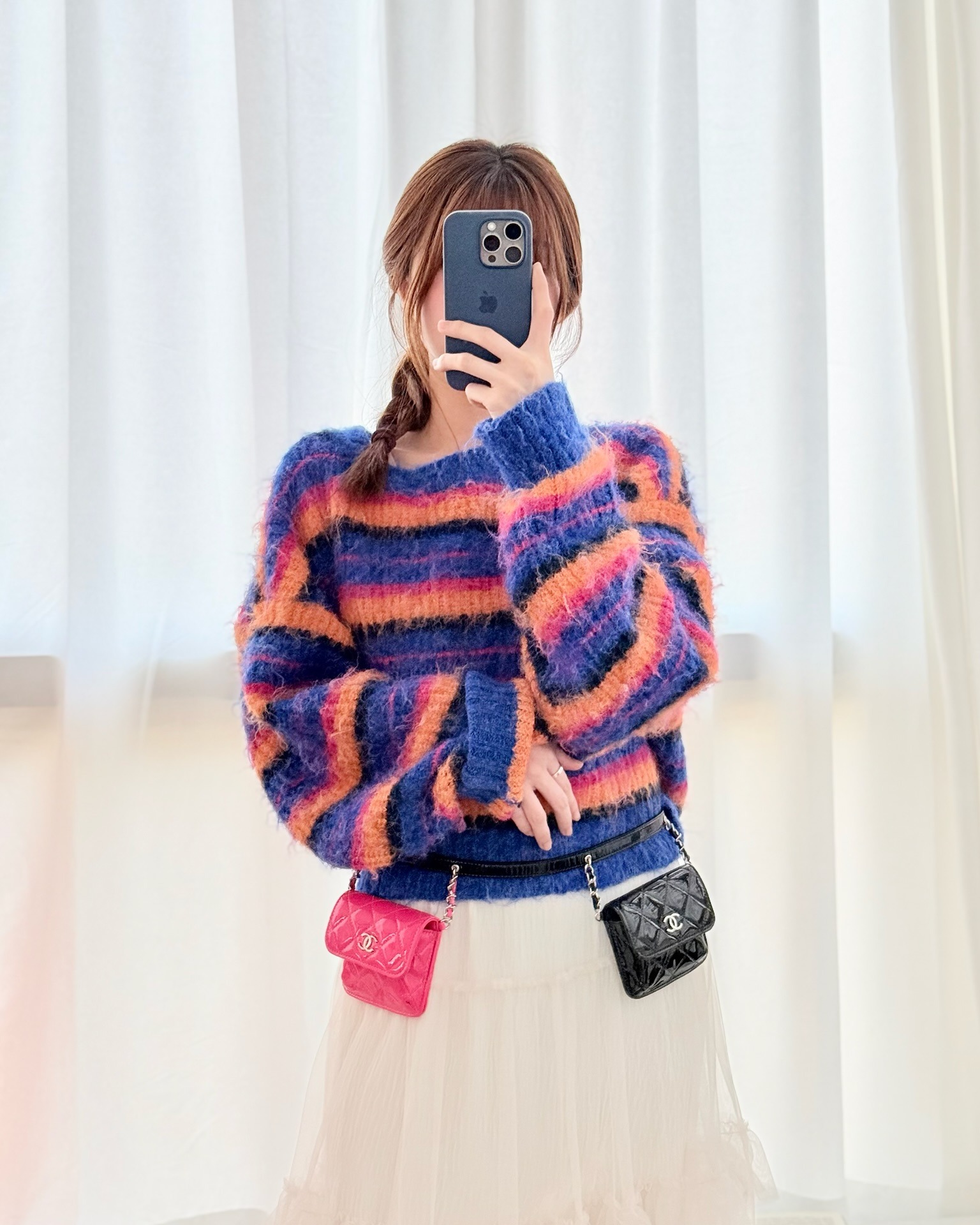 Chanel Double Waist Belt Bag Patent Pink / Black