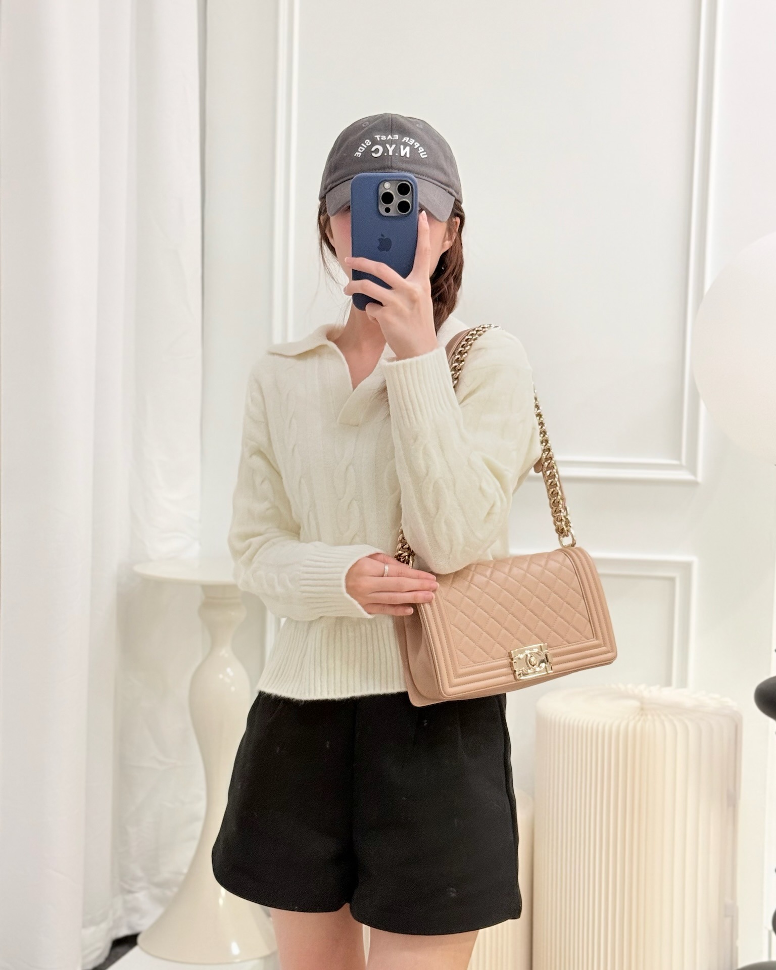 Chanel Boy Quilted Medium Beige Calfskin