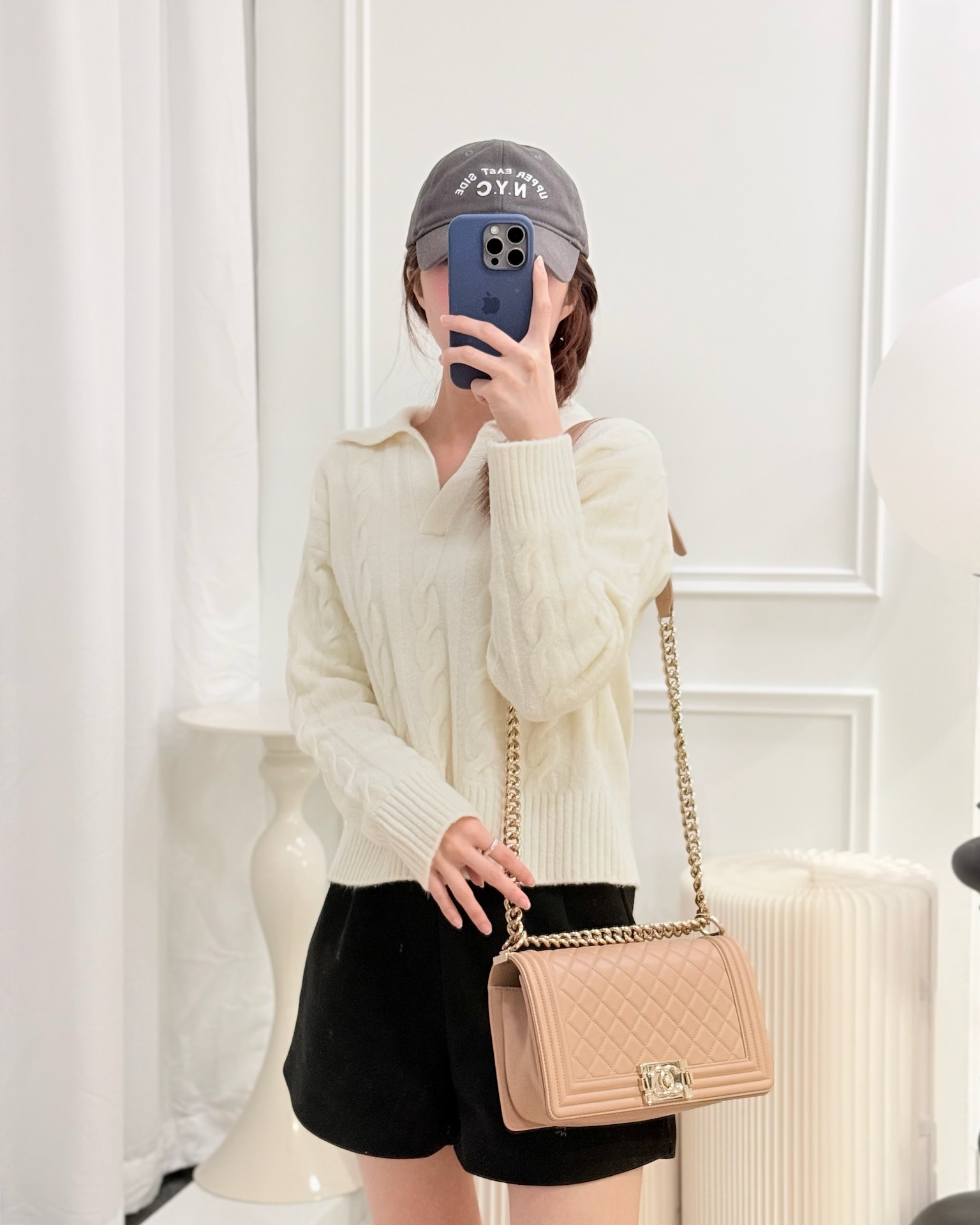 Chanel Boy Quilted Medium Beige Calfskin