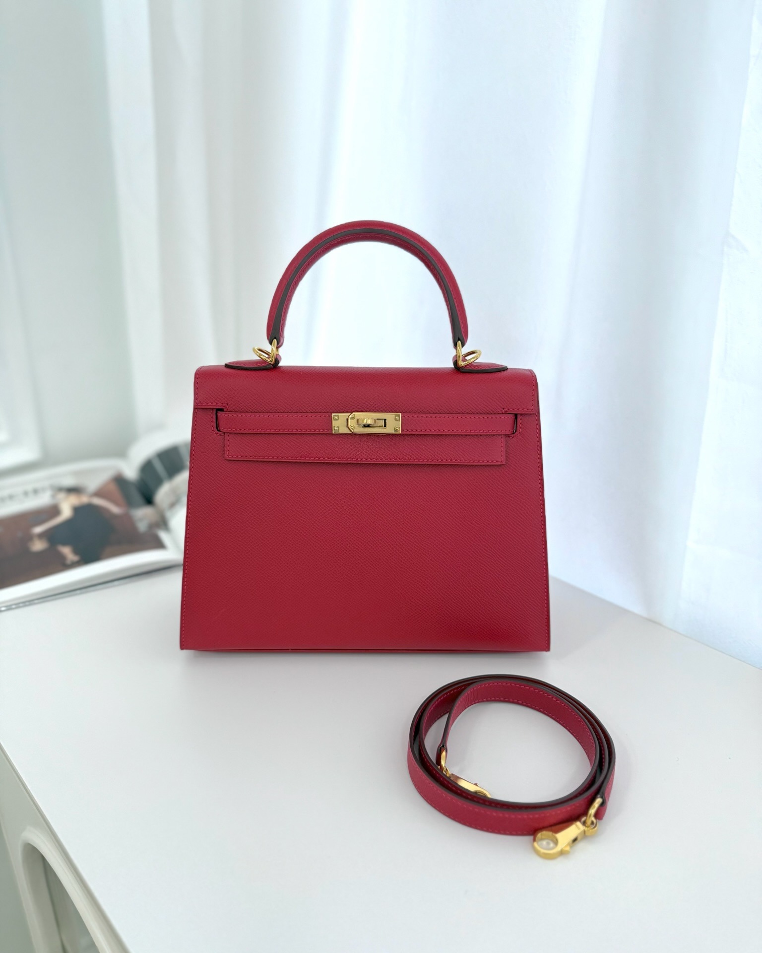 Hermès Sellier Kelly 25 Rouge Casaque Q5 Epsom