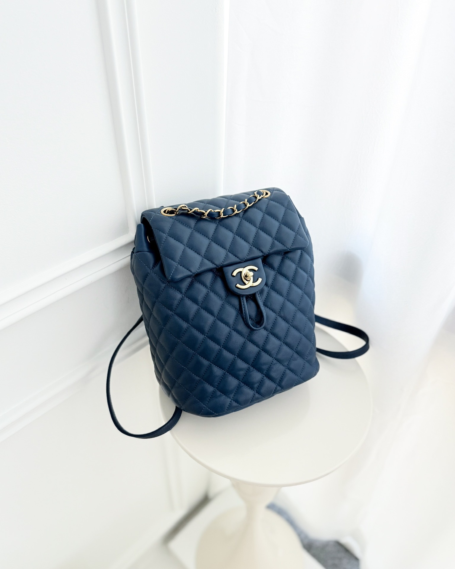 Chanel Quilted Small Urban Spirit Backpack Calfskin Navy