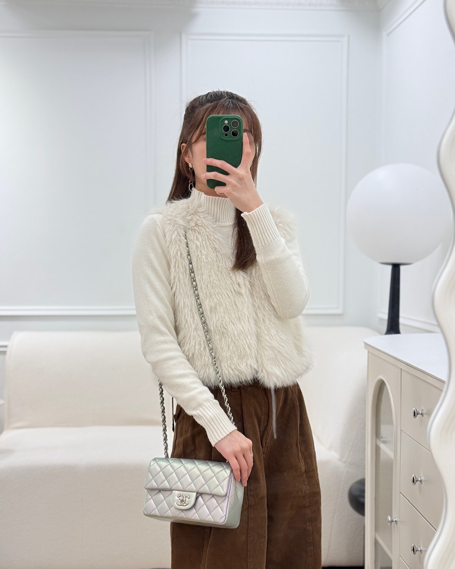 Chanel Quilted Mini Rectangular Iridescent White Lilac Calfskin