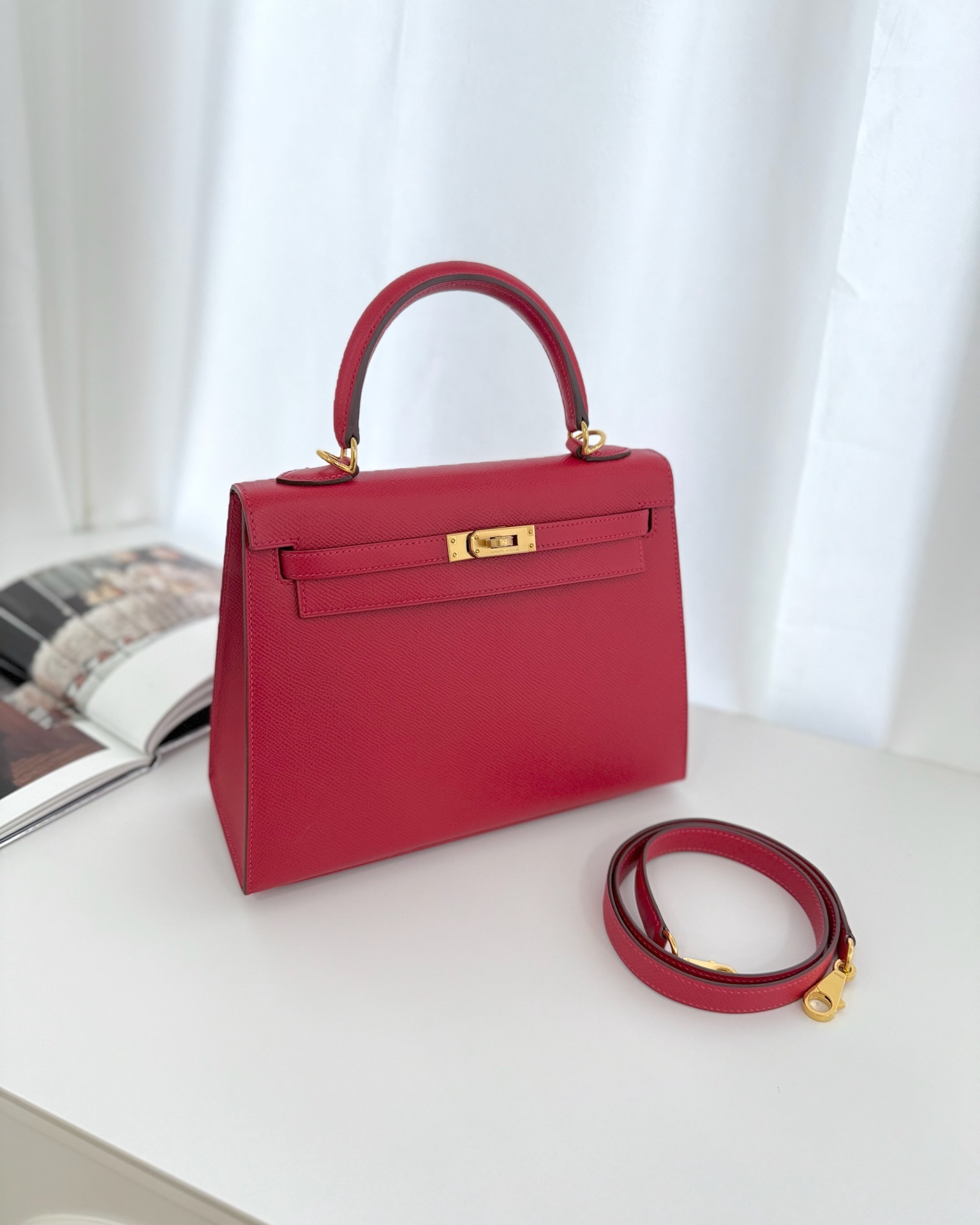 Hermès Sellier Kelly 25 Rouge Casaque Q5 Epsom