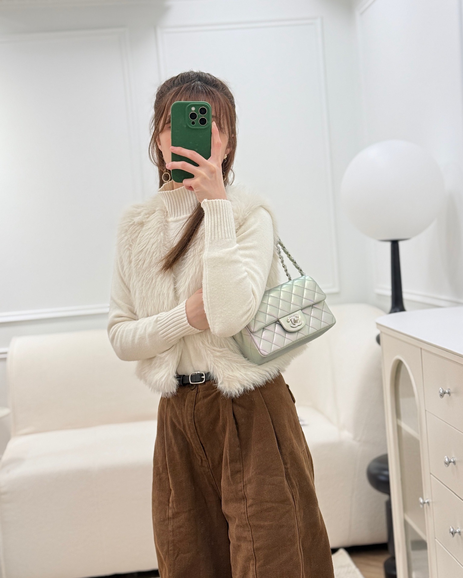 Chanel Quilted Mini Rectangular Iridescent White Lilac Calfskin