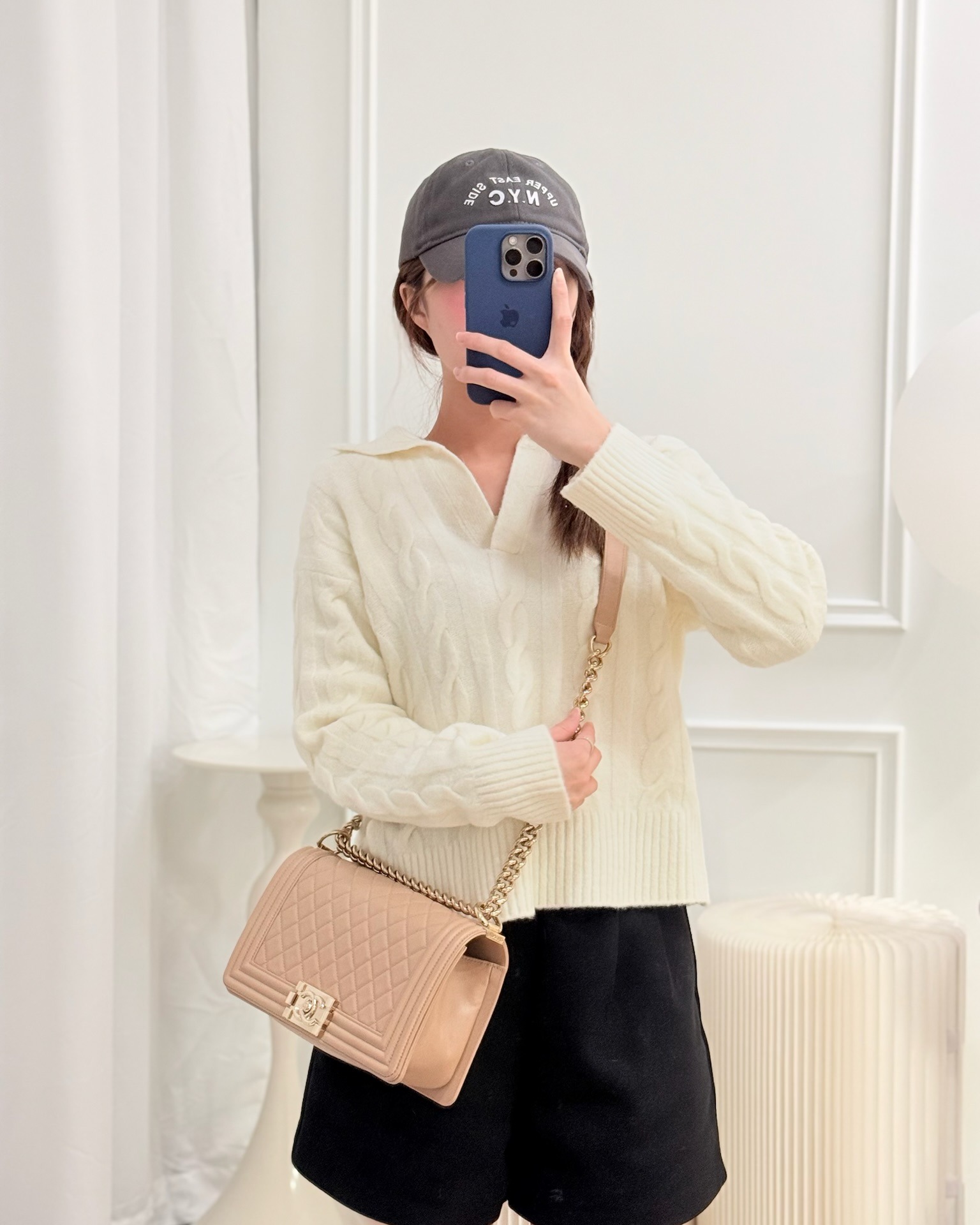 Chanel Boy Quilted Medium Beige Calfskin