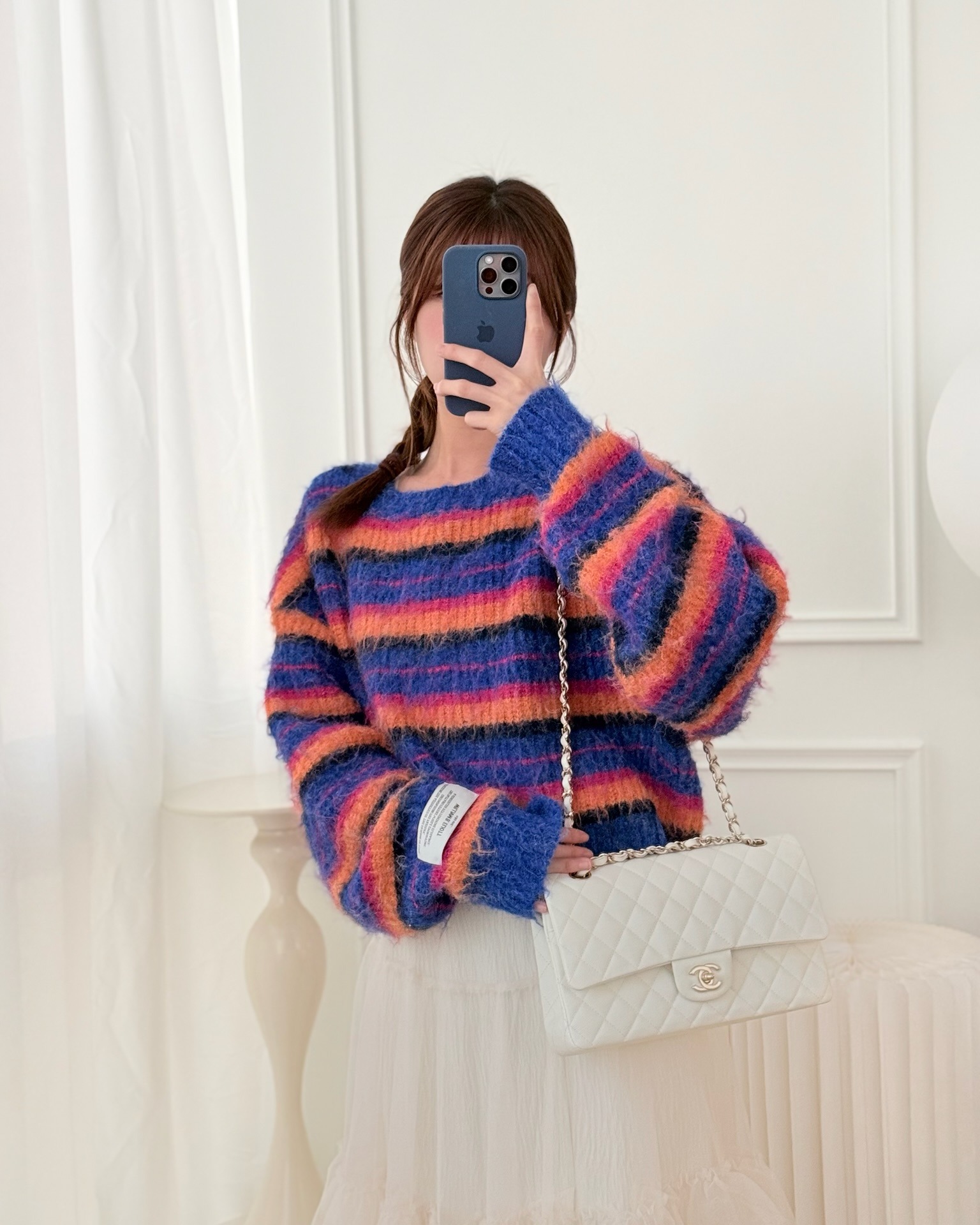 Chanel M/L Medium Classic Flap Quilted White Caviar