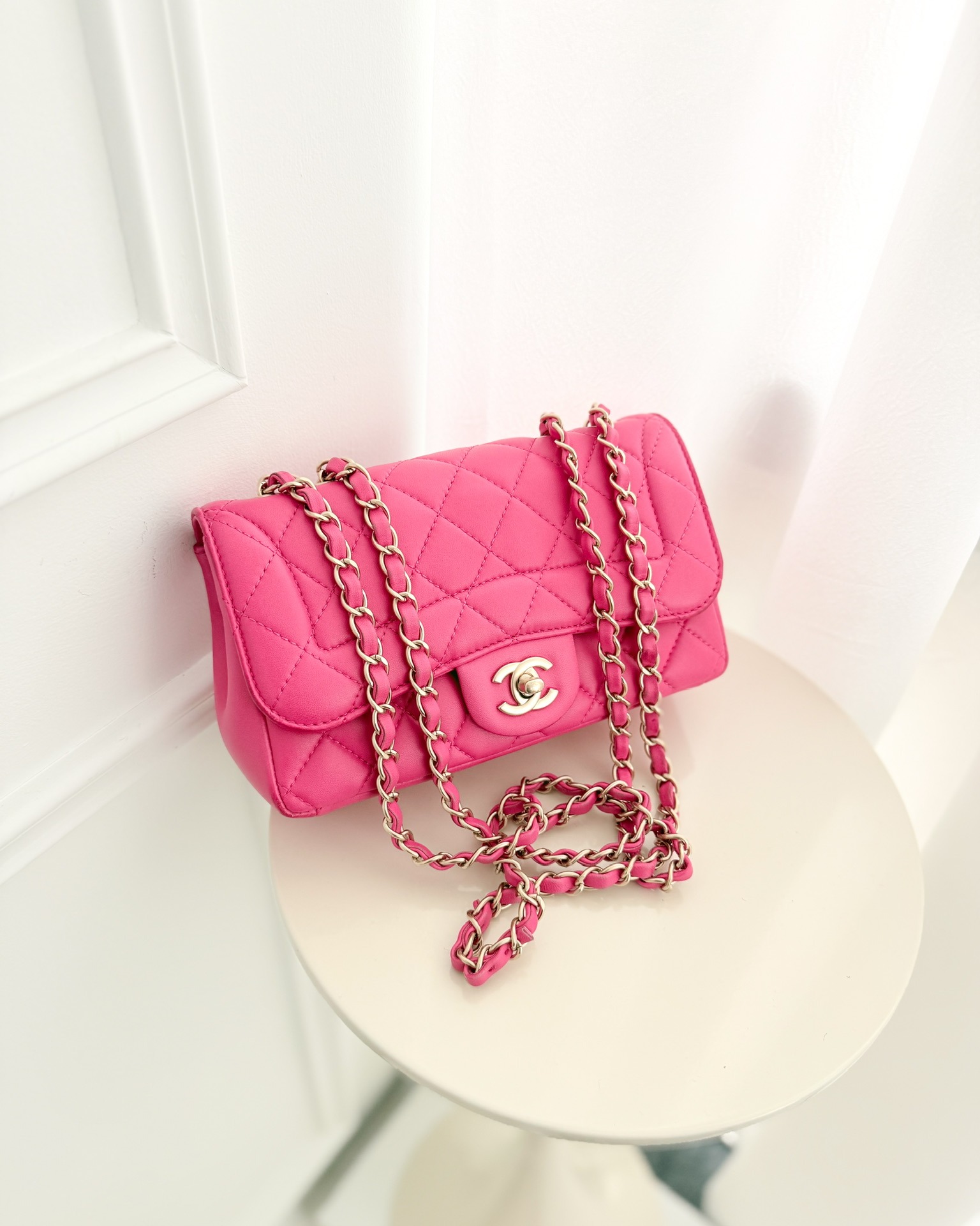 Chanel Quilted Mini Mademoiselle Chic Flap Dark Pink Lambskin Aged