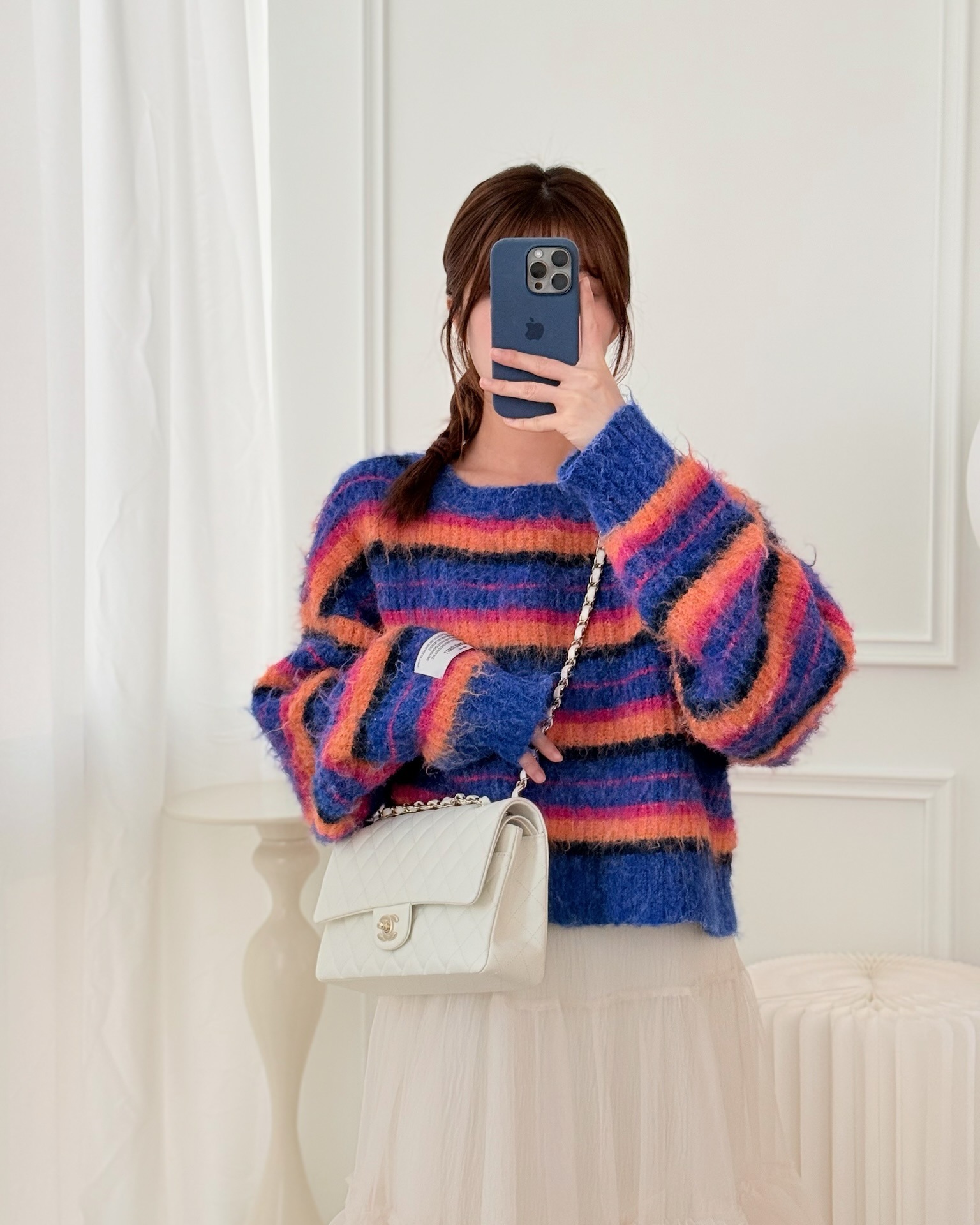 Chanel M/L Medium Classic Flap Quilted White Caviar