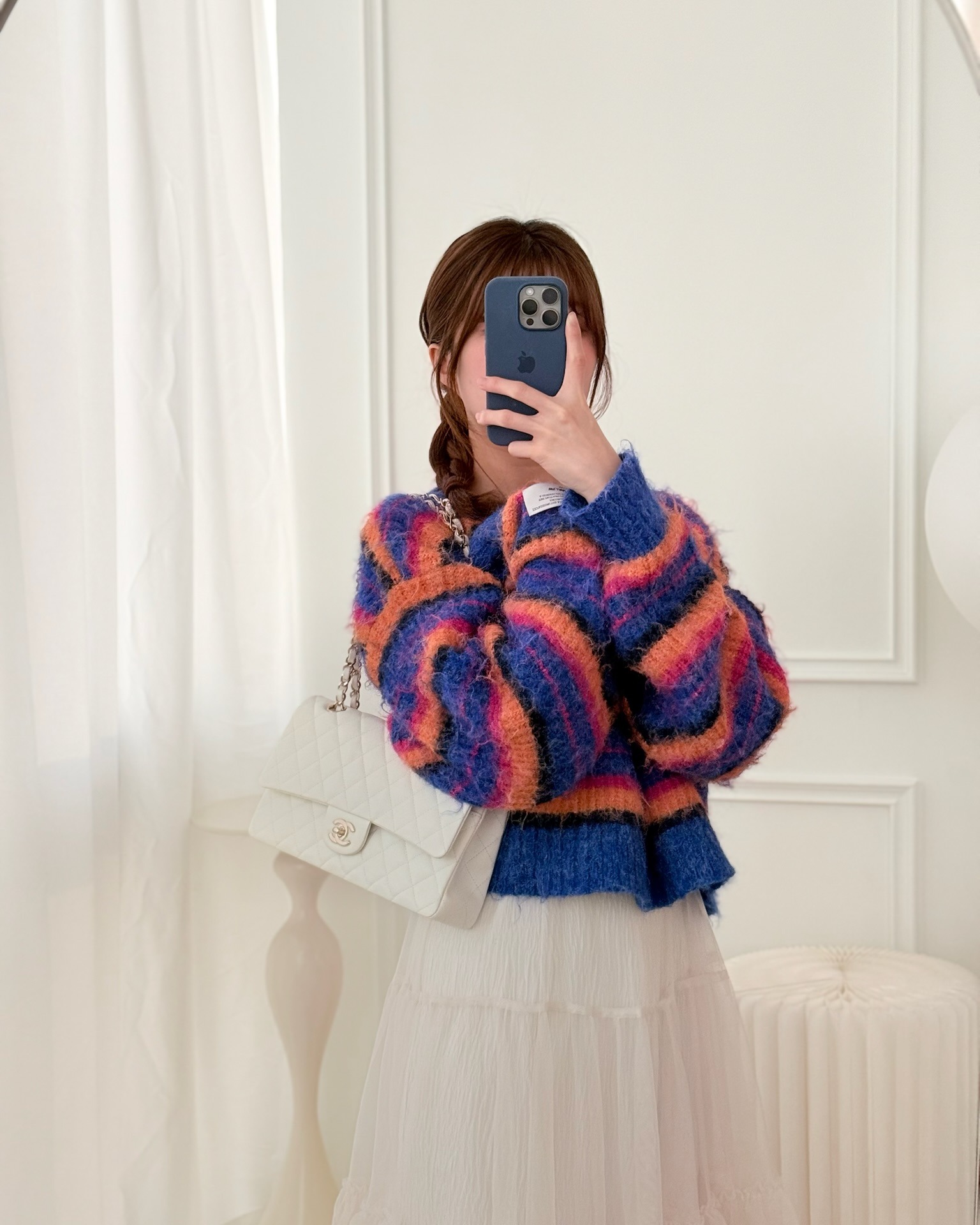 Chanel M/L Medium Classic Flap Quilted White Caviar