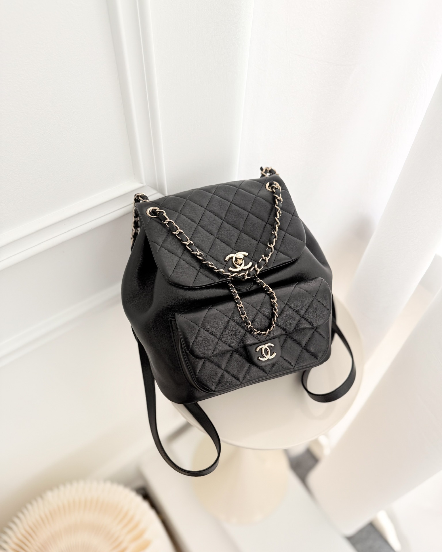 Chanel Quilted Large Duma Drawstring Backpack Black Calfskin