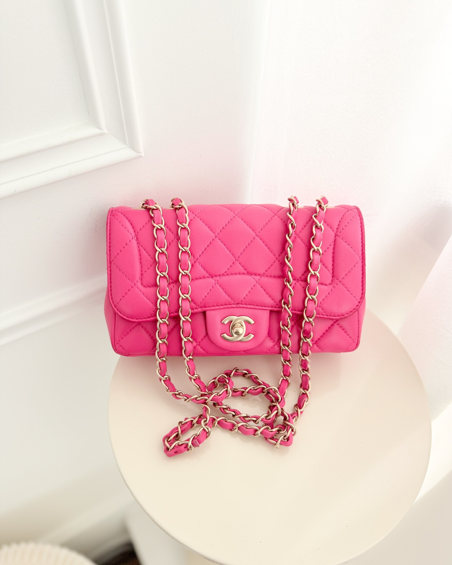 Chanel Quilted Mini Mademoiselle Chic Flap Dark Pink Lambskin Aged