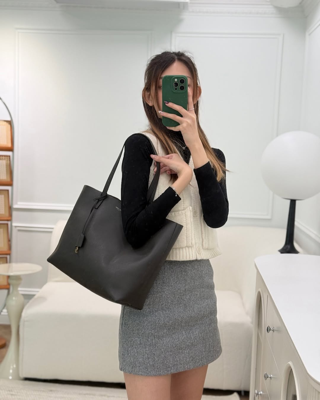 Saint Laurent Large Shopping Tote Dark Grey Calfskin