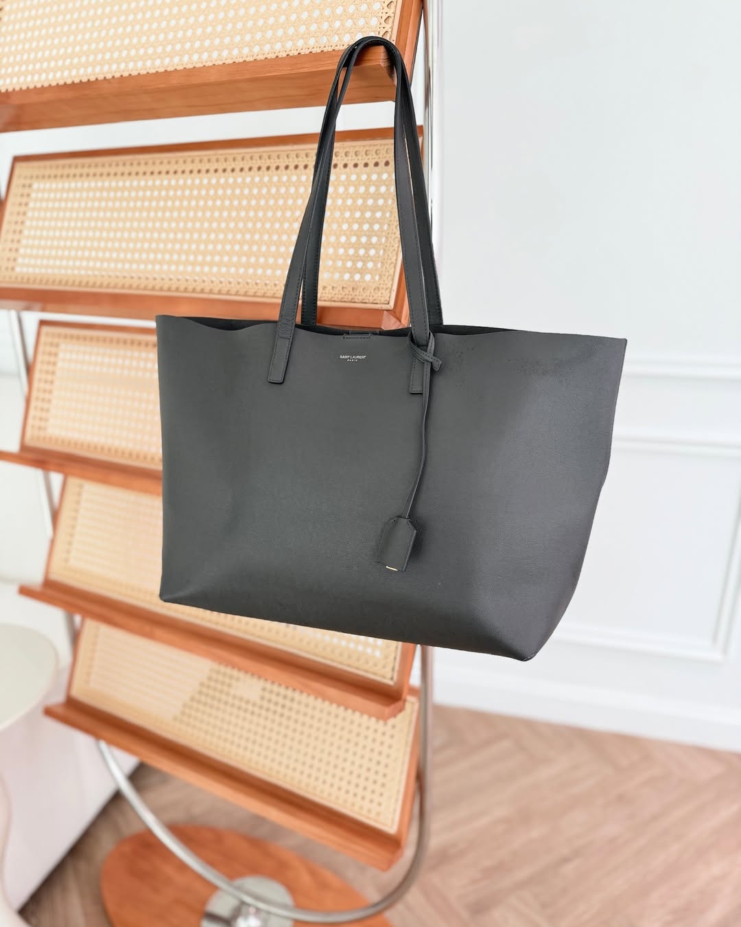 Saint Laurent Large Shopping Tote Dark Grey Calfskin