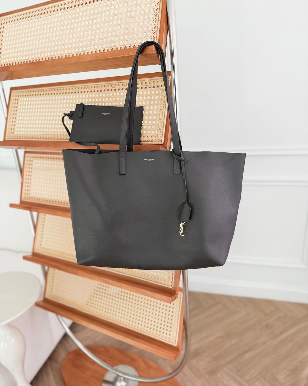 Saint Laurent Large Shopping Tote Dark Grey Calfskin