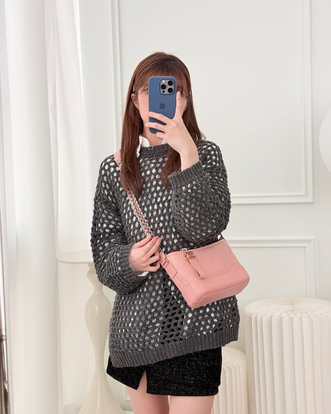 Chanel Small Gabrielle Hobo Quilted Pink Aged Calfskin