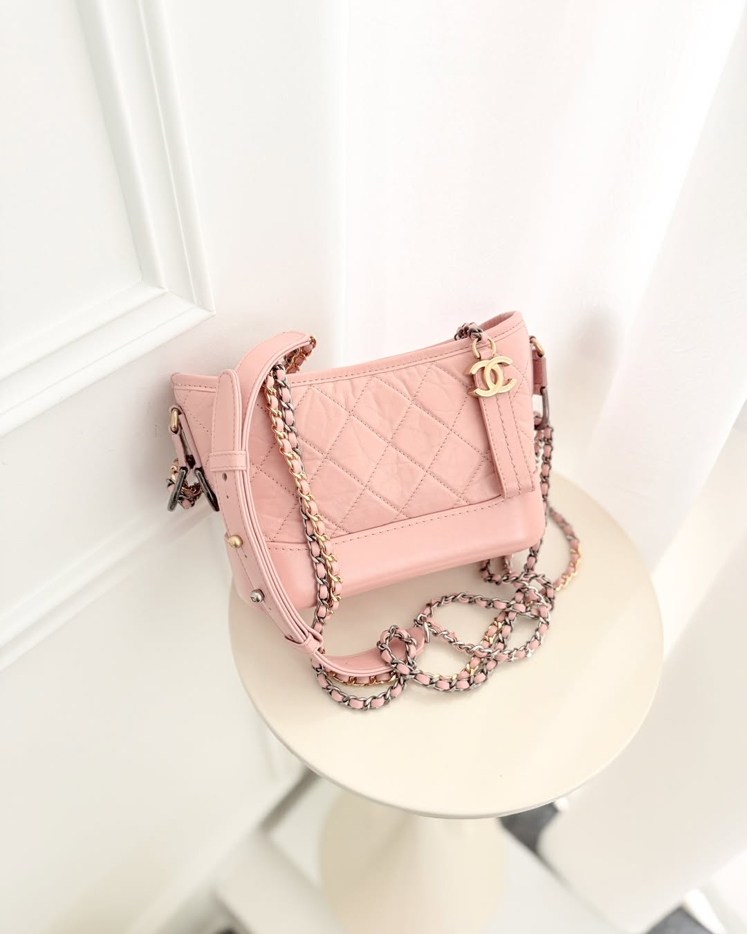 Chanel Small Gabrielle Hobo Quilted Pink Aged Calfskin
