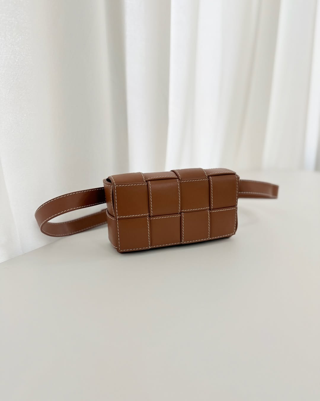 Bottega Veneta Cassette Belt Bag Intreccio Calfskin Wood/ Natural