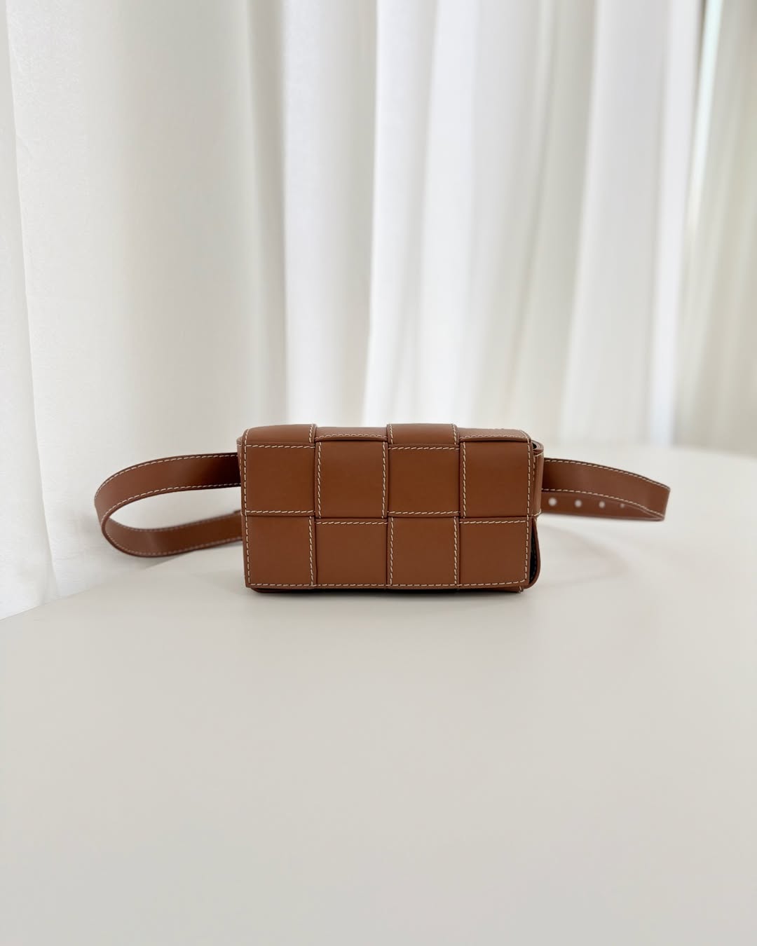 Bottega Veneta Cassette Belt Bag Intreccio Calfskin Wood/ Natural