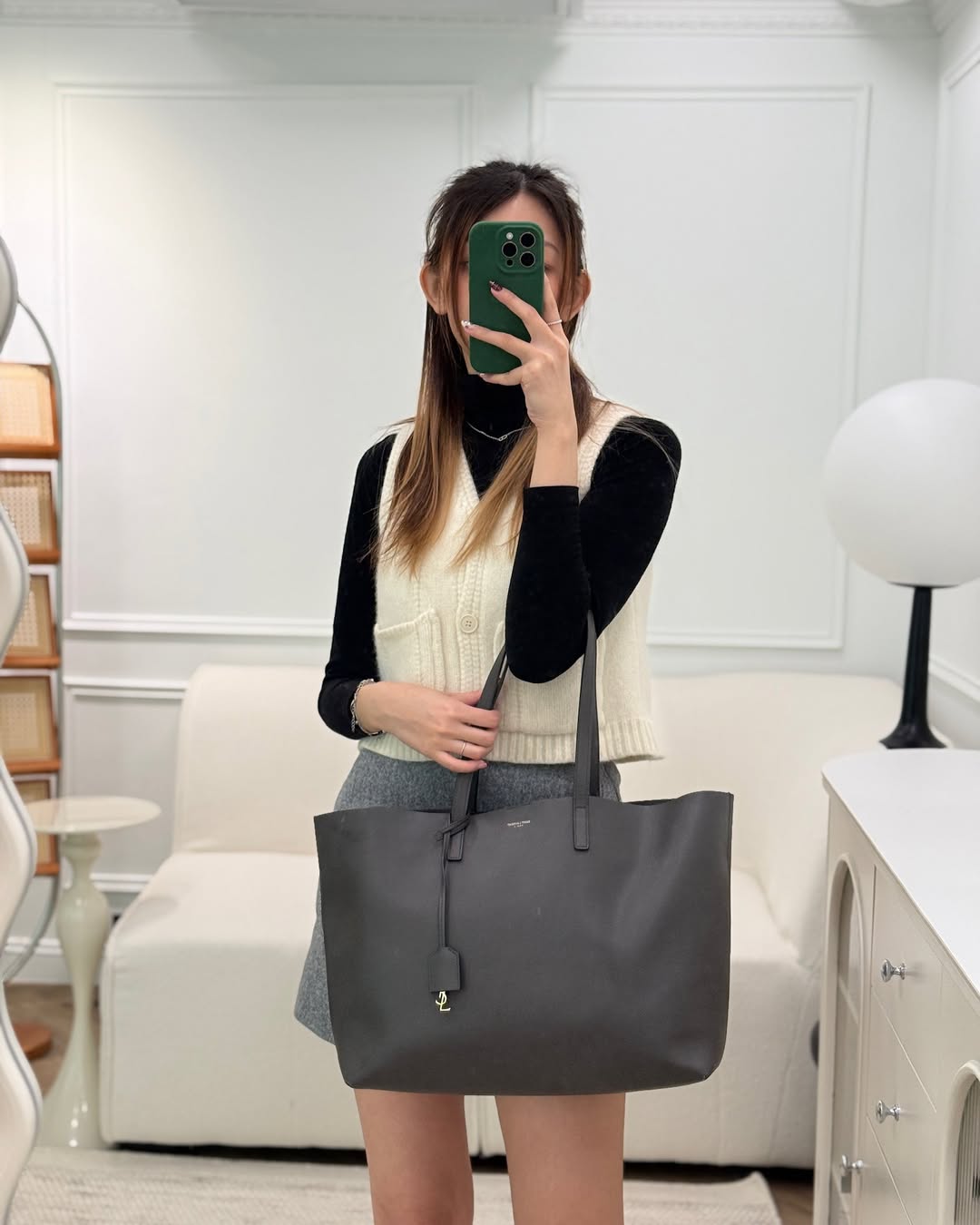 Saint Laurent Large Shopping Tote Dark Grey Calfskin