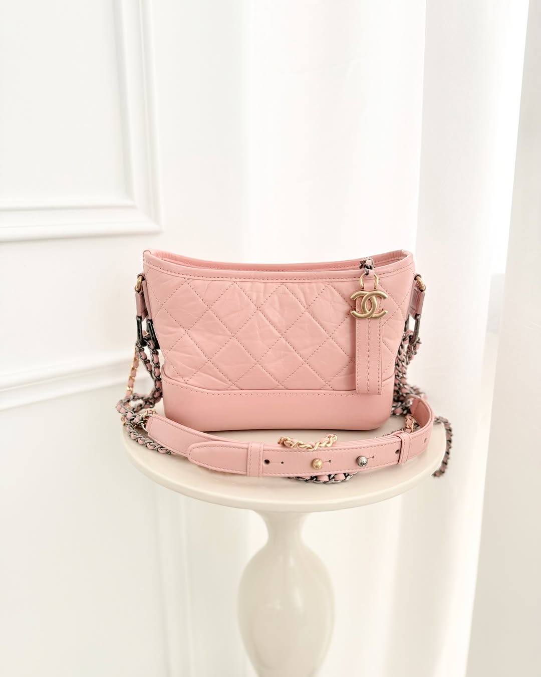 Chanel Small Gabrielle Hobo Quilted Pink Aged Calfskin