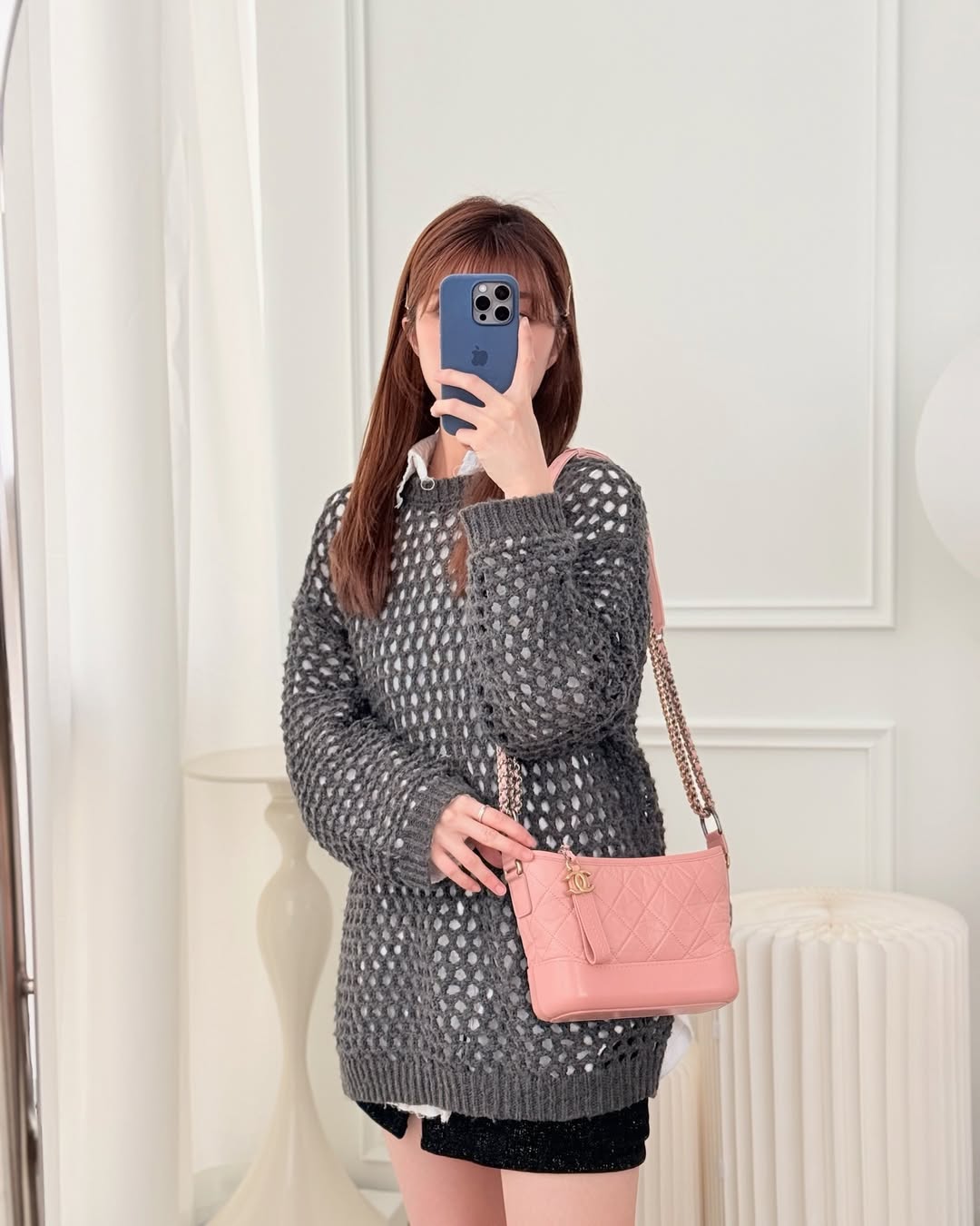 Chanel Small Gabrielle Hobo Quilted Pink Aged Calfskin