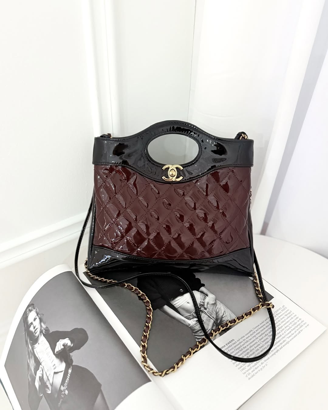 Chanel 31 Mini Black Burgundy Patent