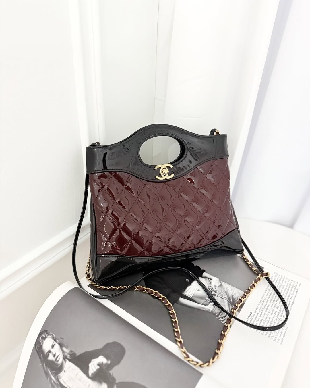 Chanel 31 Mini Black Burgundy Patent